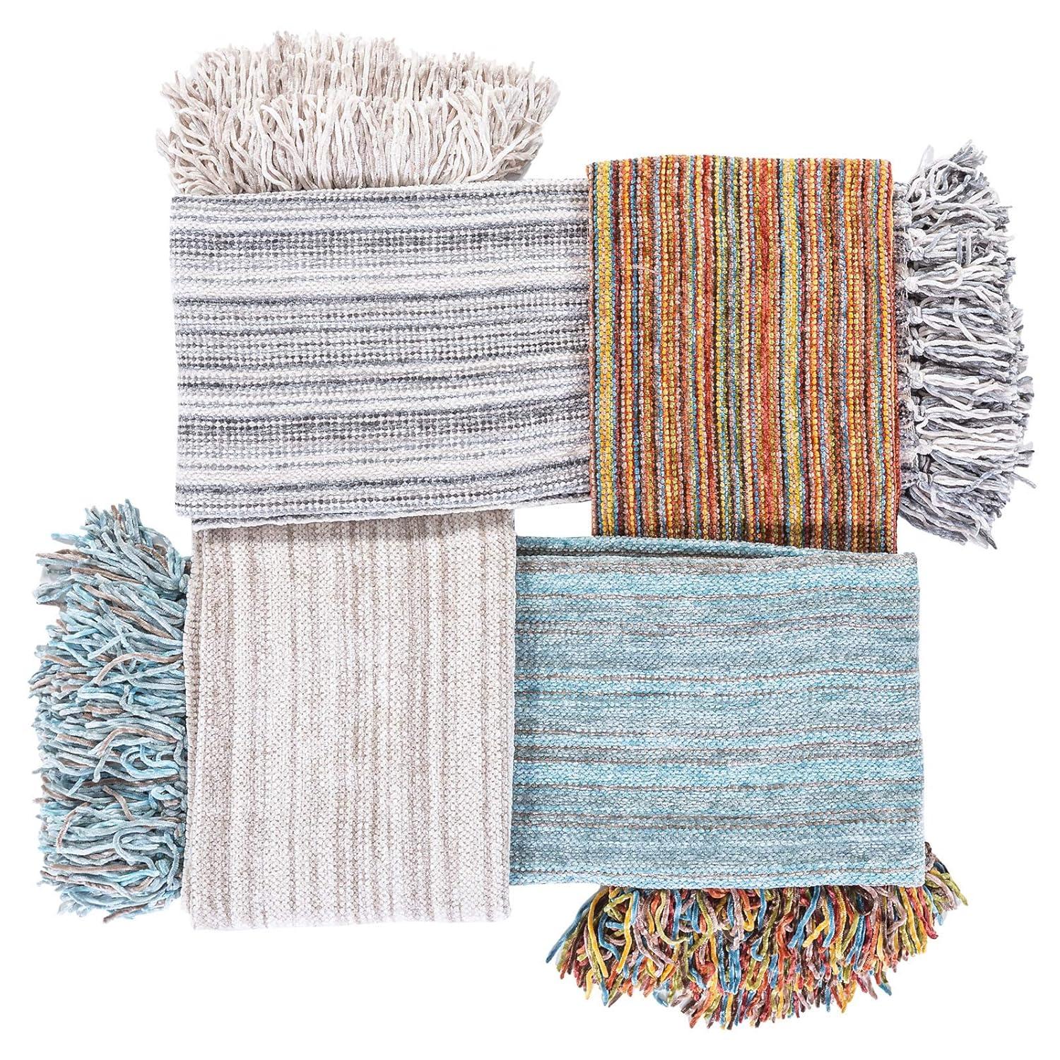DECOMALL Decorative Throw Blanket with Fringe Soft Striped Multi Color Throws for Couch Sofa Armchair Bed 50”x 60” (Red Multi, 50”x 60”)
