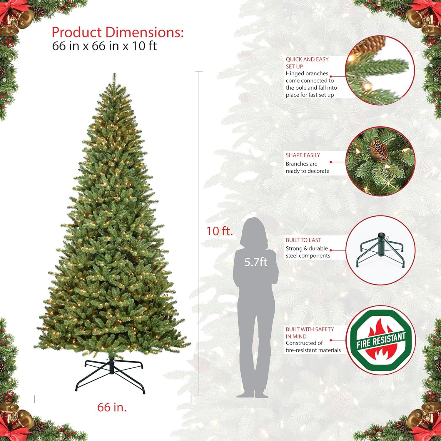 Puleo International Clear 1000 Prelit Incandescent Green Full Berkshire Fir Artificial Christmas Tree, 10'