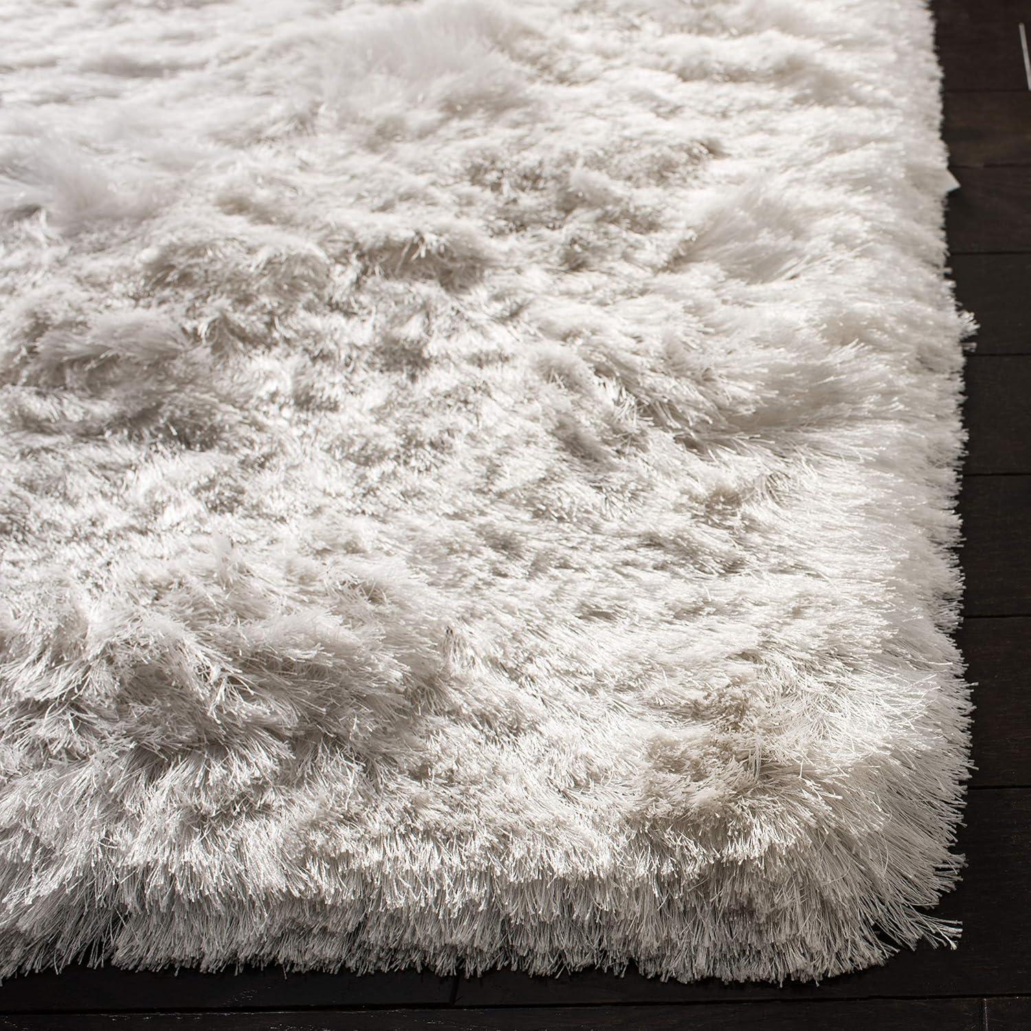 Ivory Faux Sheepskin Hand-Knotted Rectangular Rug