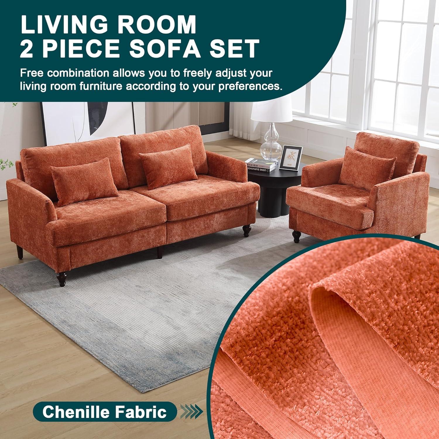 George Oliver Chenille Loveseat Sofa, Mid-Century 2-Seat Upholstered Couch with Wooden Legs for Living Room or Bedroom
