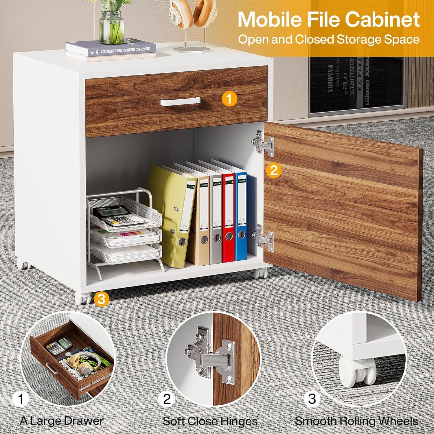 Tribesigns 70.8" Executive Desk with 55" File Cabinet, Industrial L Shaped Computer Desk, Large Executive Desk for Home Office, Walnut & White