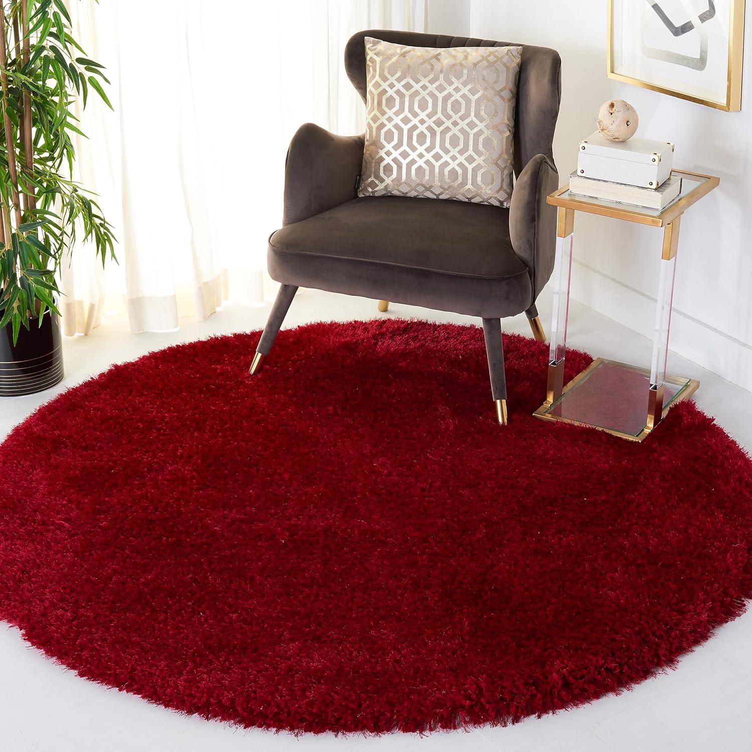 Luxe Shag SGX160 Hand Tufted Indoor Area Rug - Red - 8' Round - Safavieh
