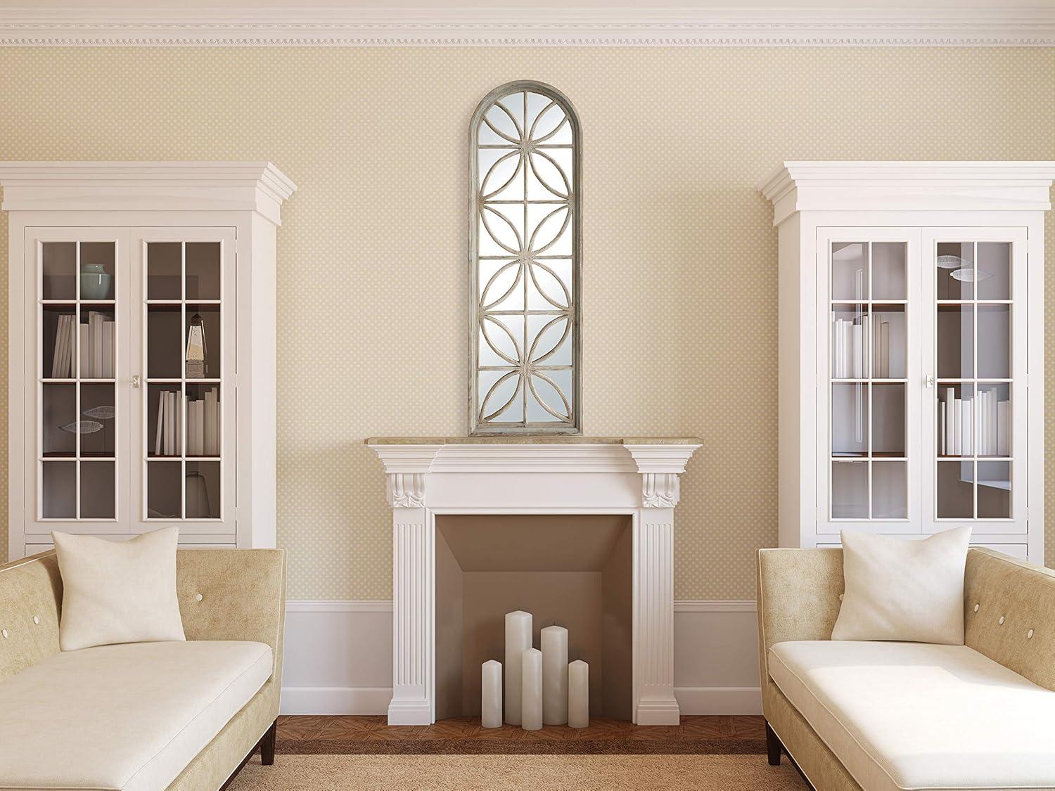 Creative Co-Op Arched Wood Framed Mirror with Petal Design, Natural