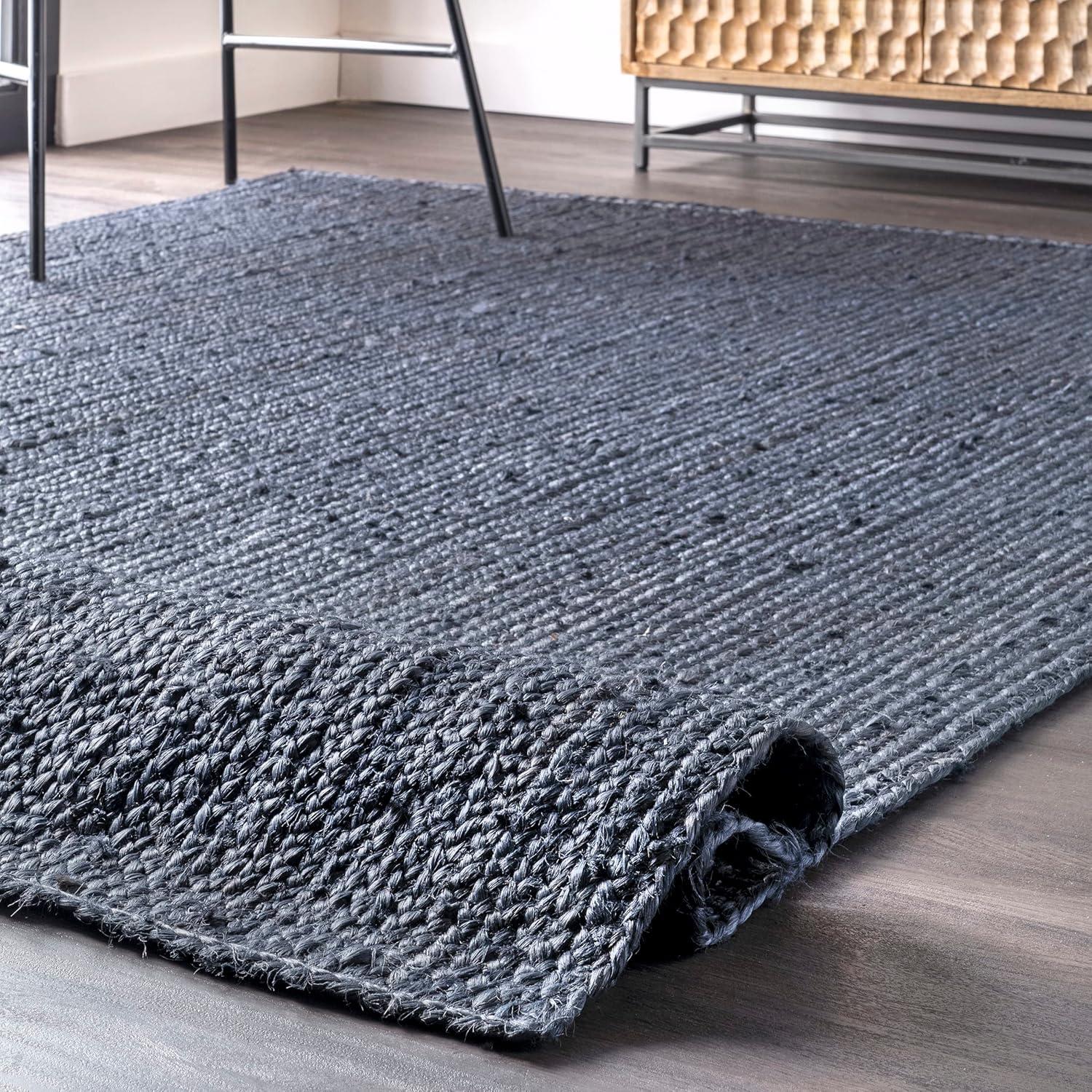 nuLOOM Rigo Hand Woven Farmhouse Jute Area Rug, Oval 4' x 6', Navy
