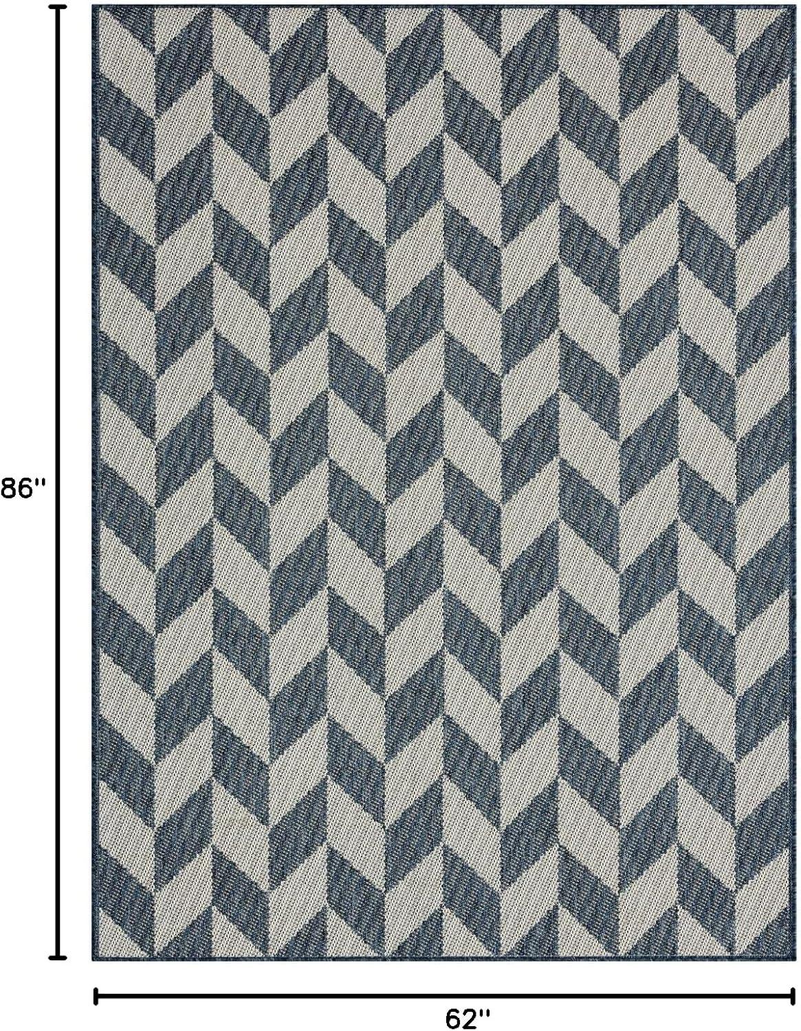 NICOLE MILLER NEW YORK Patio Country Calla Herringbone Indoor/Outdoor Area Rug, Blue/Cream