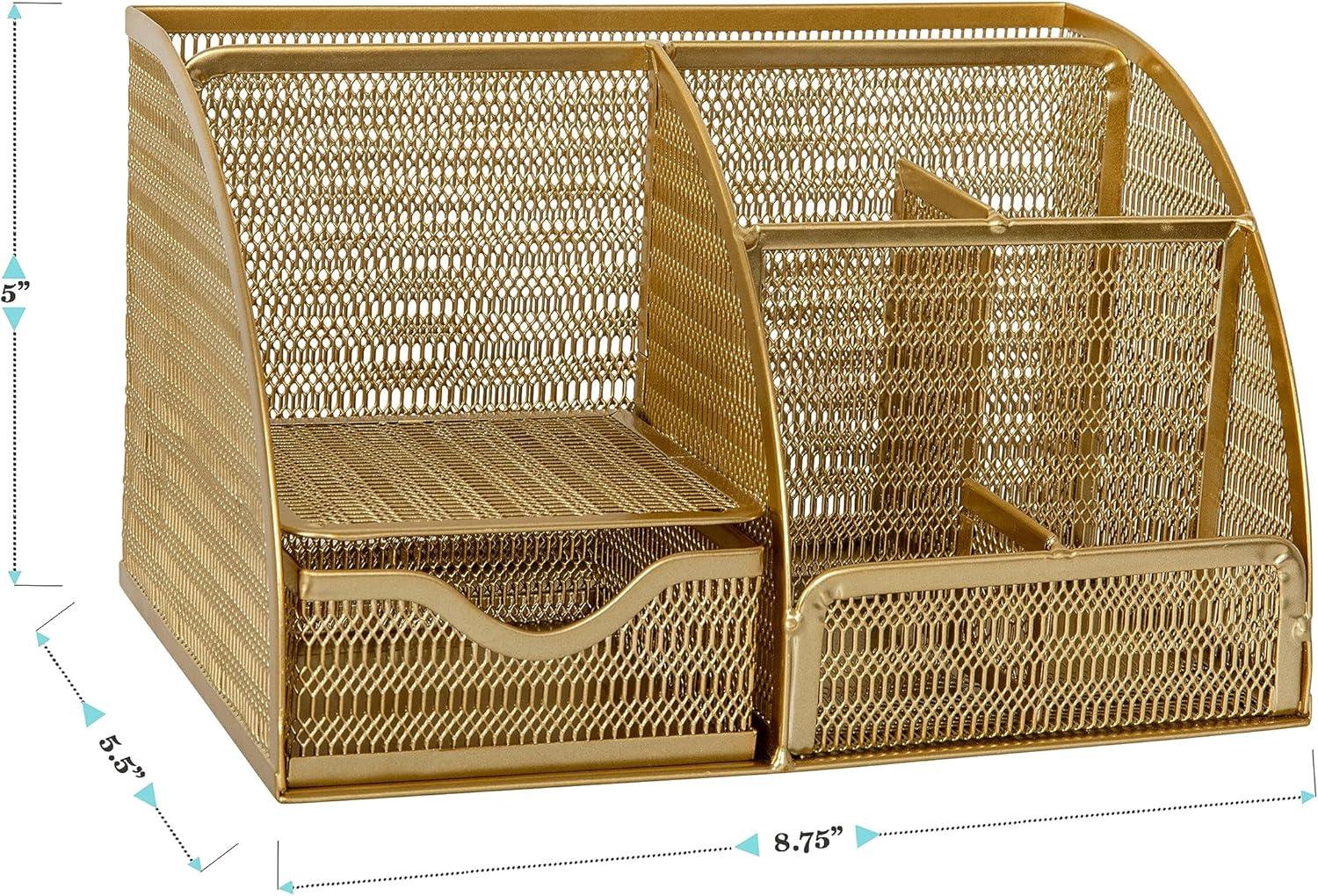 Gold Mesh Metal Small Desktop Organizer with Drawer