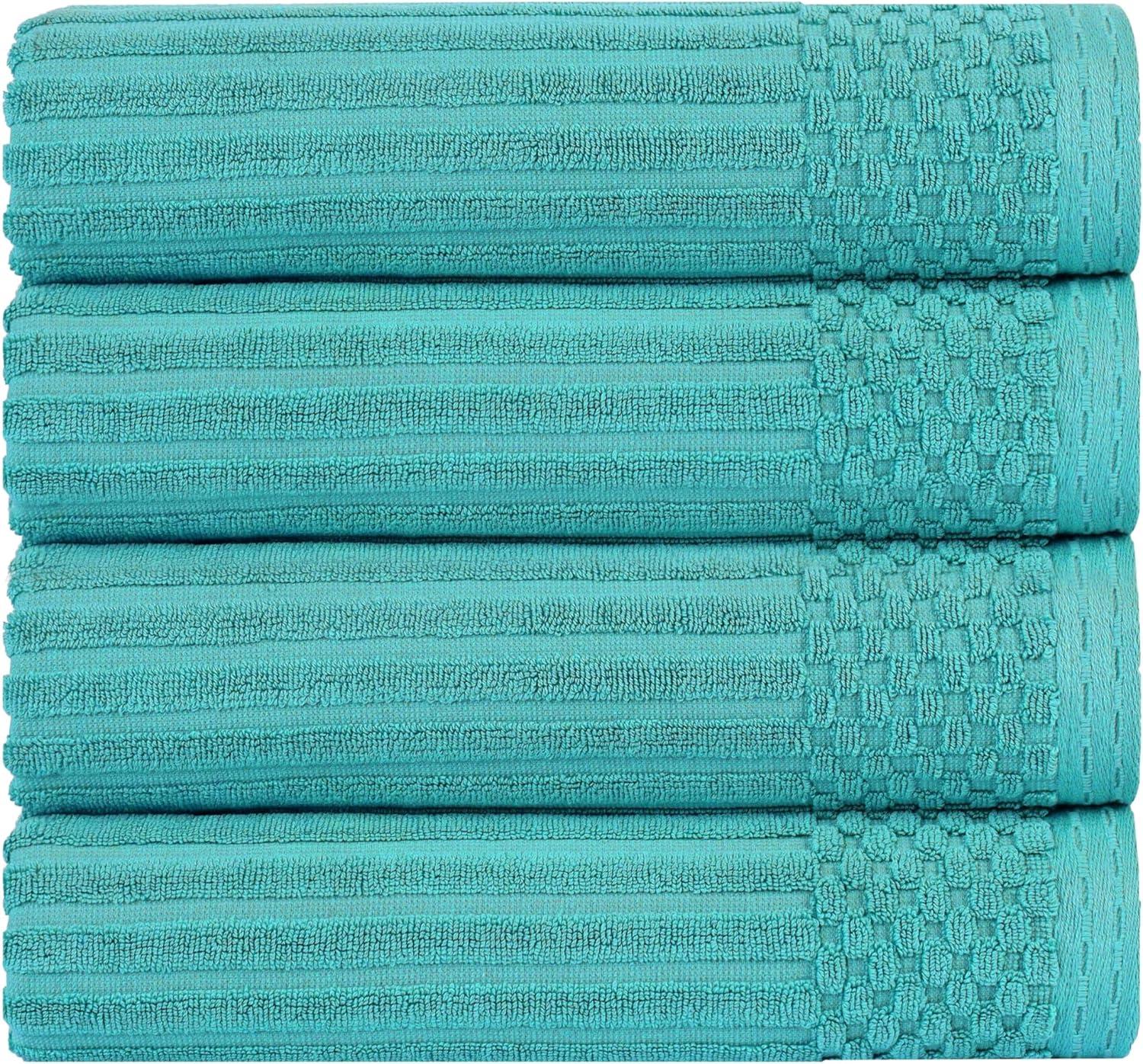 Superior Soho Ribbed Cotton Absorbent Bath Towel Set of 4, Turquoise