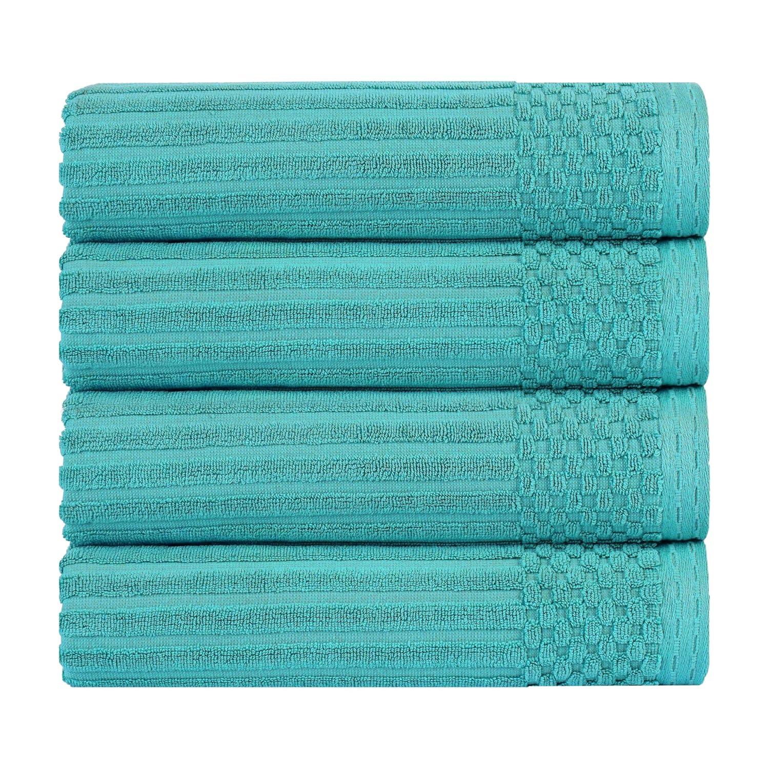 Superior Soho Ribbed Cotton Absorbent Bath Towel Set of 4, Turquoise
