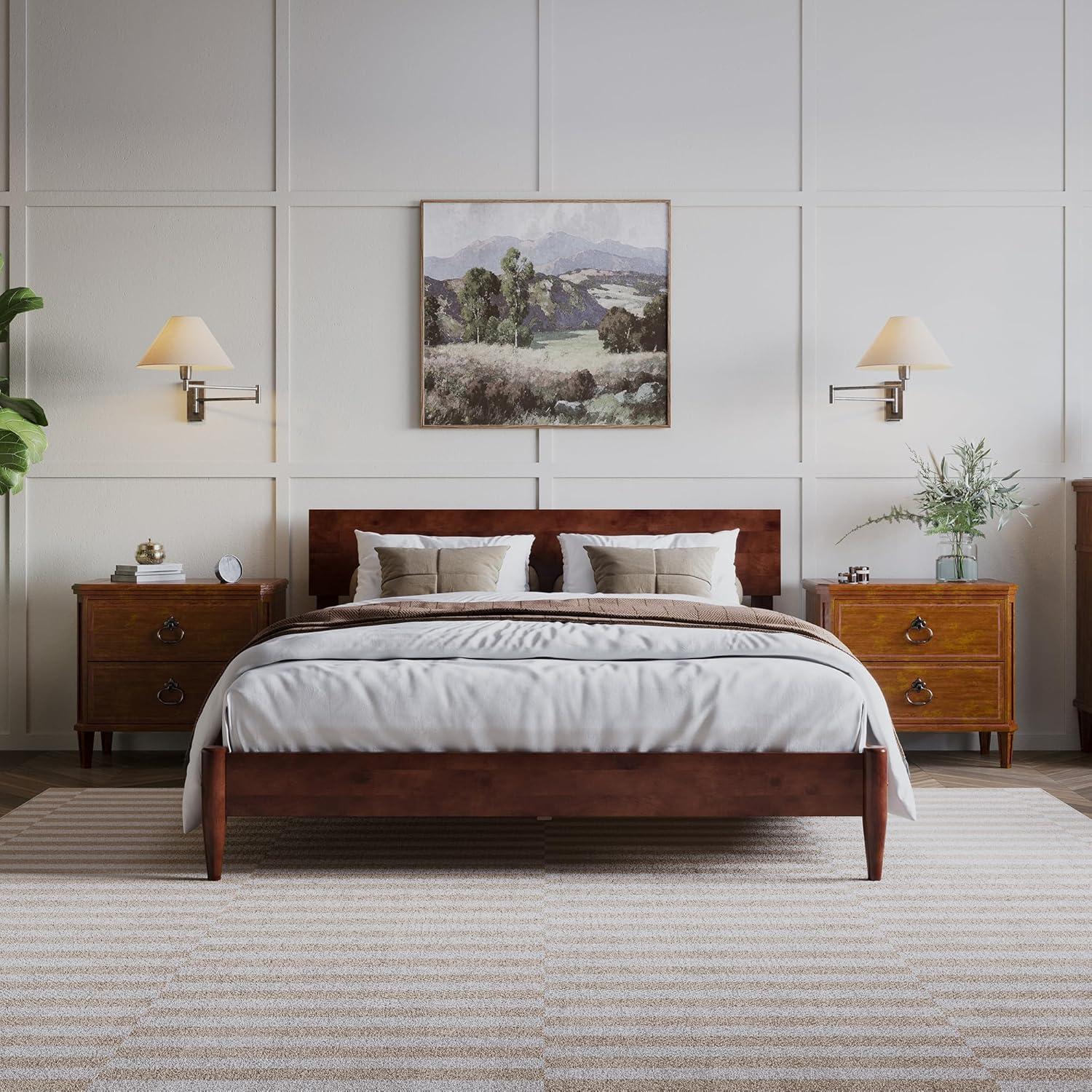 AFI Aria Queen Modern Solid Wood Low Profile Platform Bed, Walnut