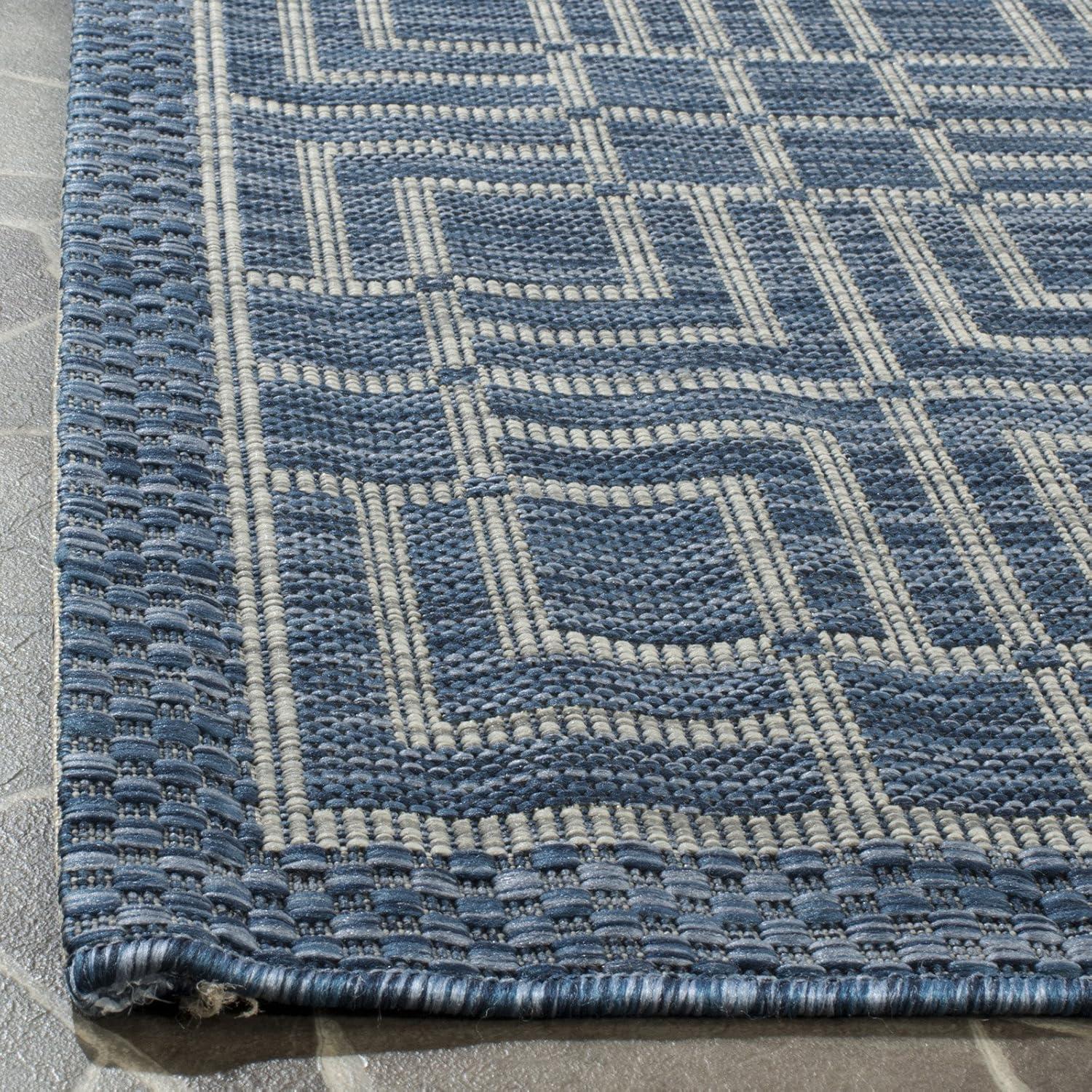 Gray and Blue Geometric Synthetic Square Area Rug