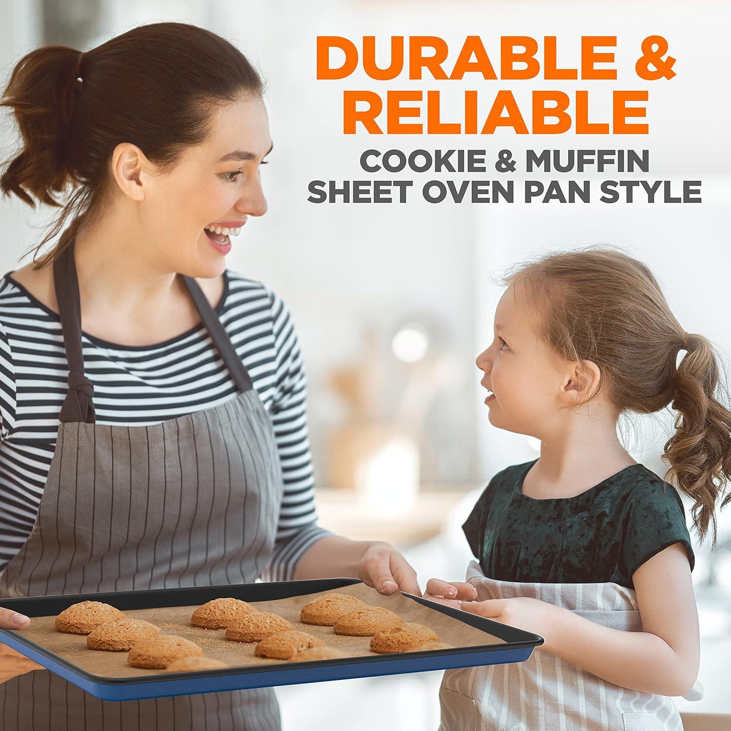 NutriChef 8-Piece Nonstick Stackable Bakeware Set - Pfoa, Pfos, Ptfe Free Baking Tray Set W/ Non-Stick Coating, 450°F Oven Safe, Round Cake, Loaf, Muffin, Wide/Square Pans, Cookie Sheet
