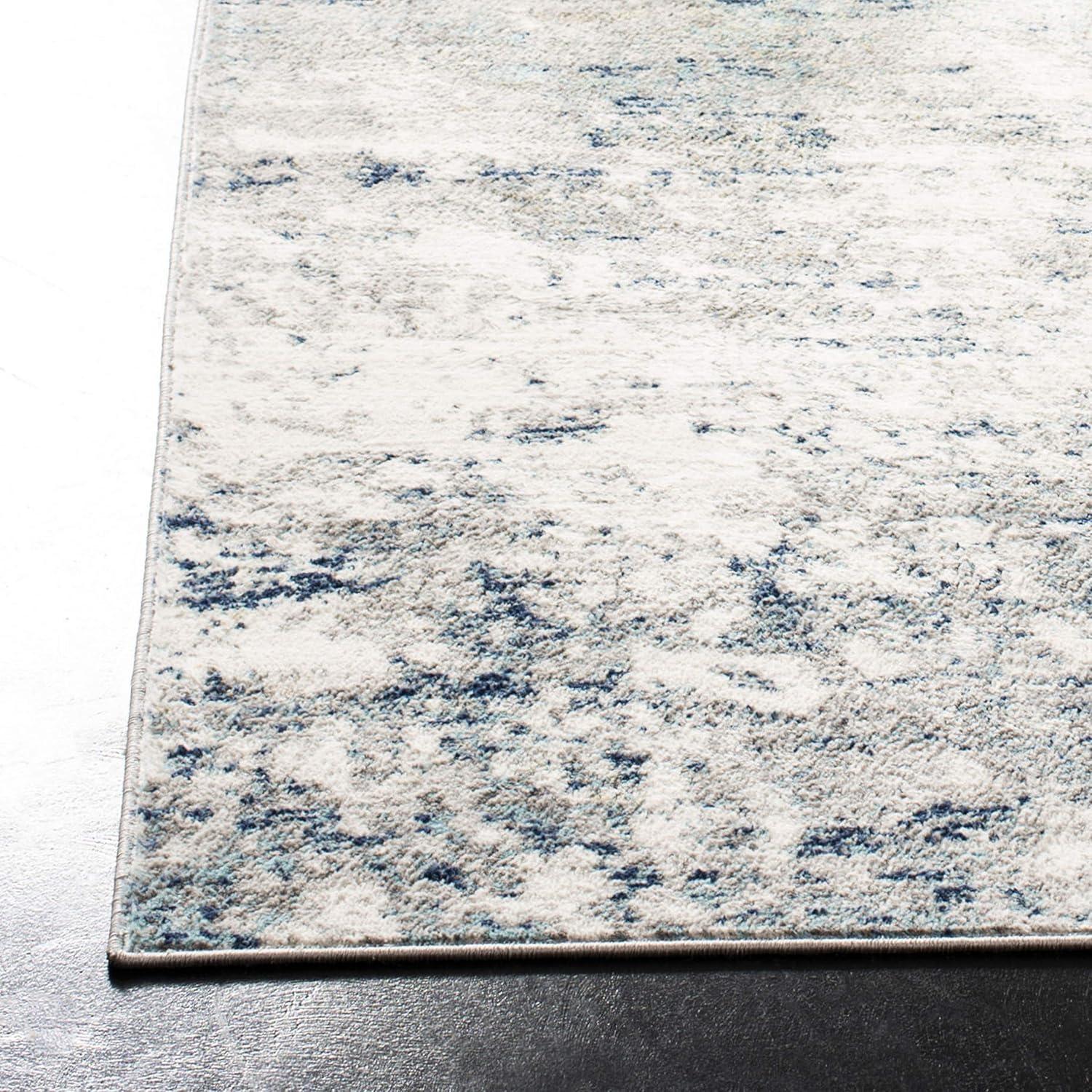 Abstract Grey & Blue Hand-Knotted Synthetic 6' x 9' Area Rug