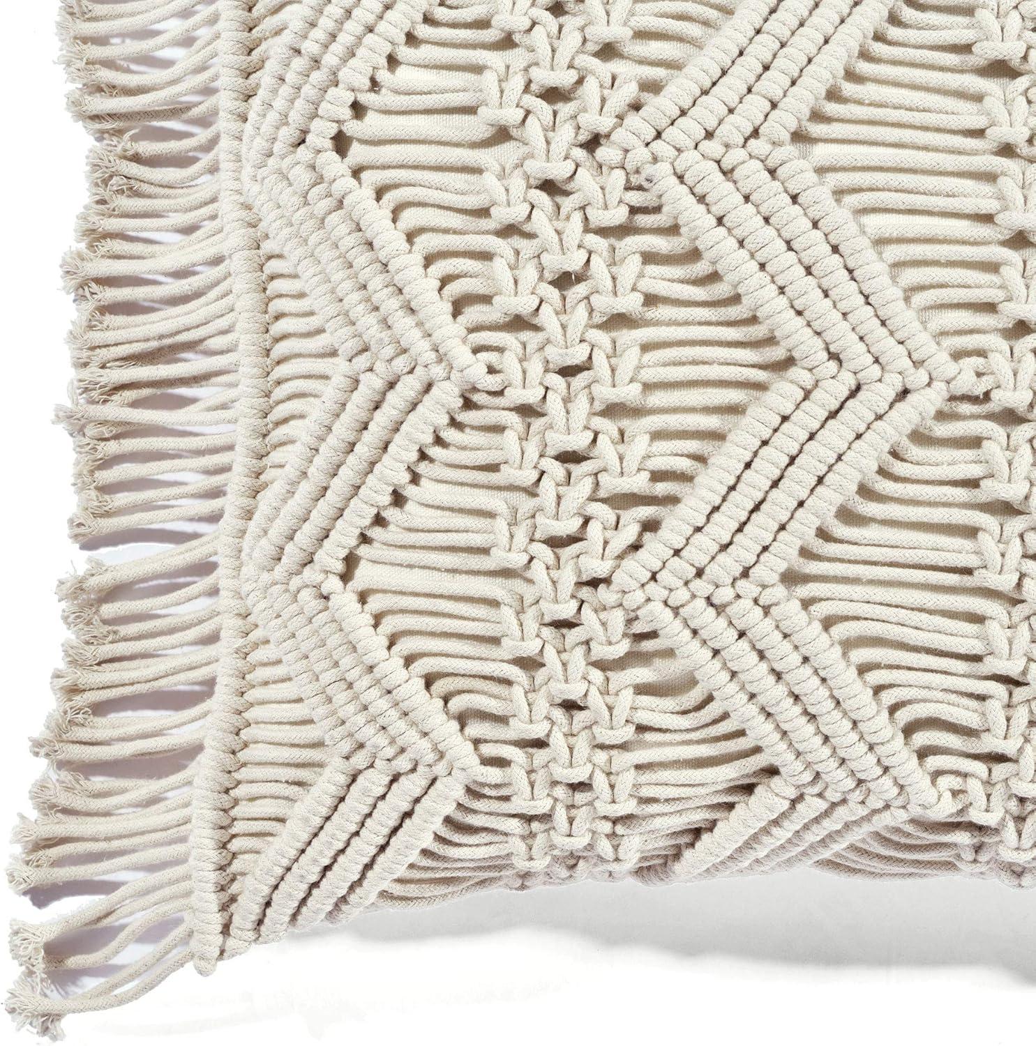 13"x20" Oversize Studio Chevron Macrame Lumbar Throw Pillow Cover with Fringes - Lush Décor