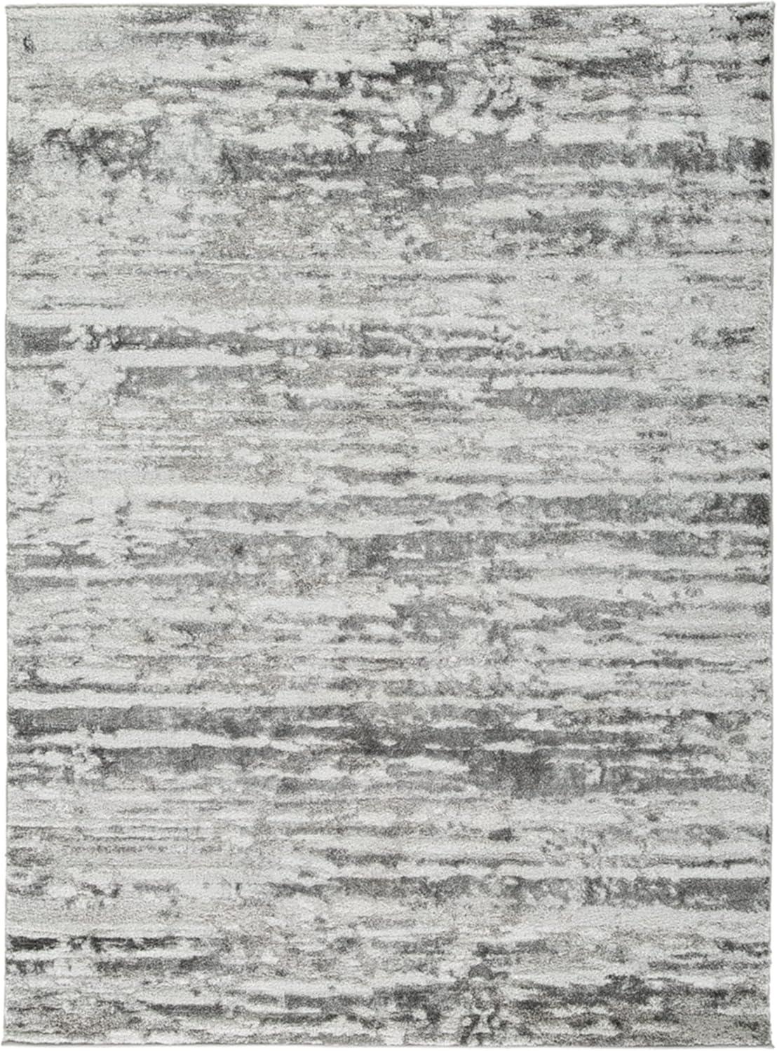 Gray and Cream Abstract 8' x 10' Stain-Resistant Synthetic Rug