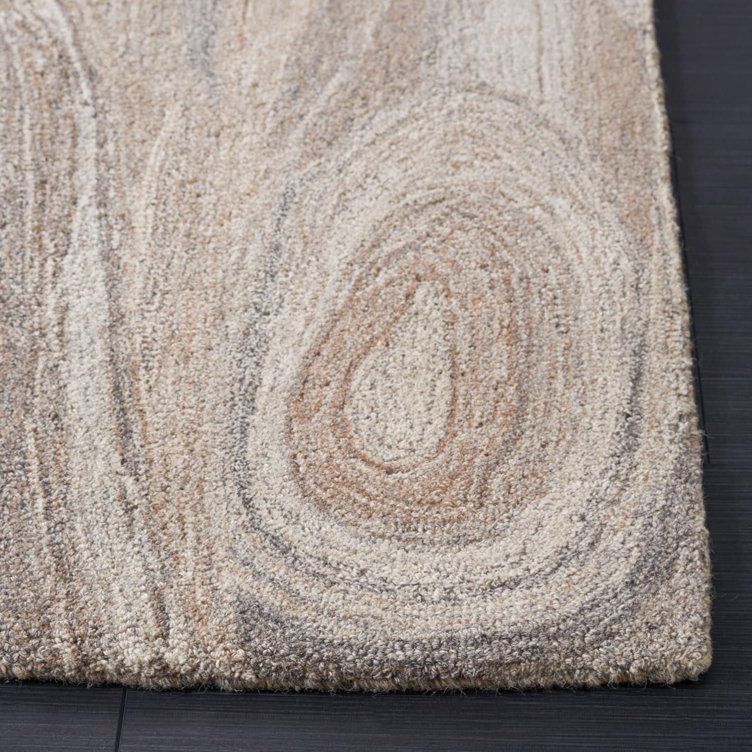 Handmade Abstract Swirls Gray Wool 6' Square Area Rug