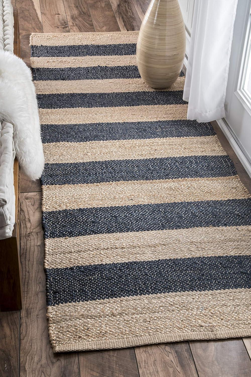 Nuloom Alisia Flatweave Striped Jute Area Rug, Runner 2' 6" x 8', Denim