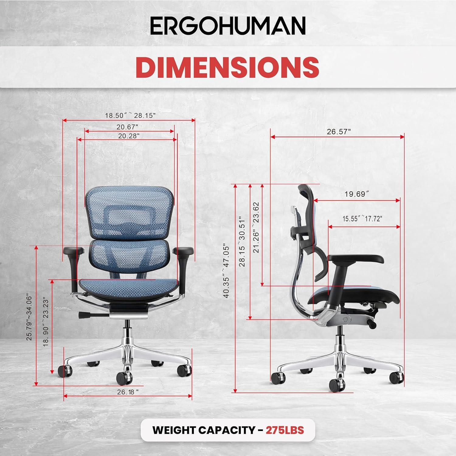 Eurotech Seating Ergohuman Mesh Managers Chair, Mid Back, Blue