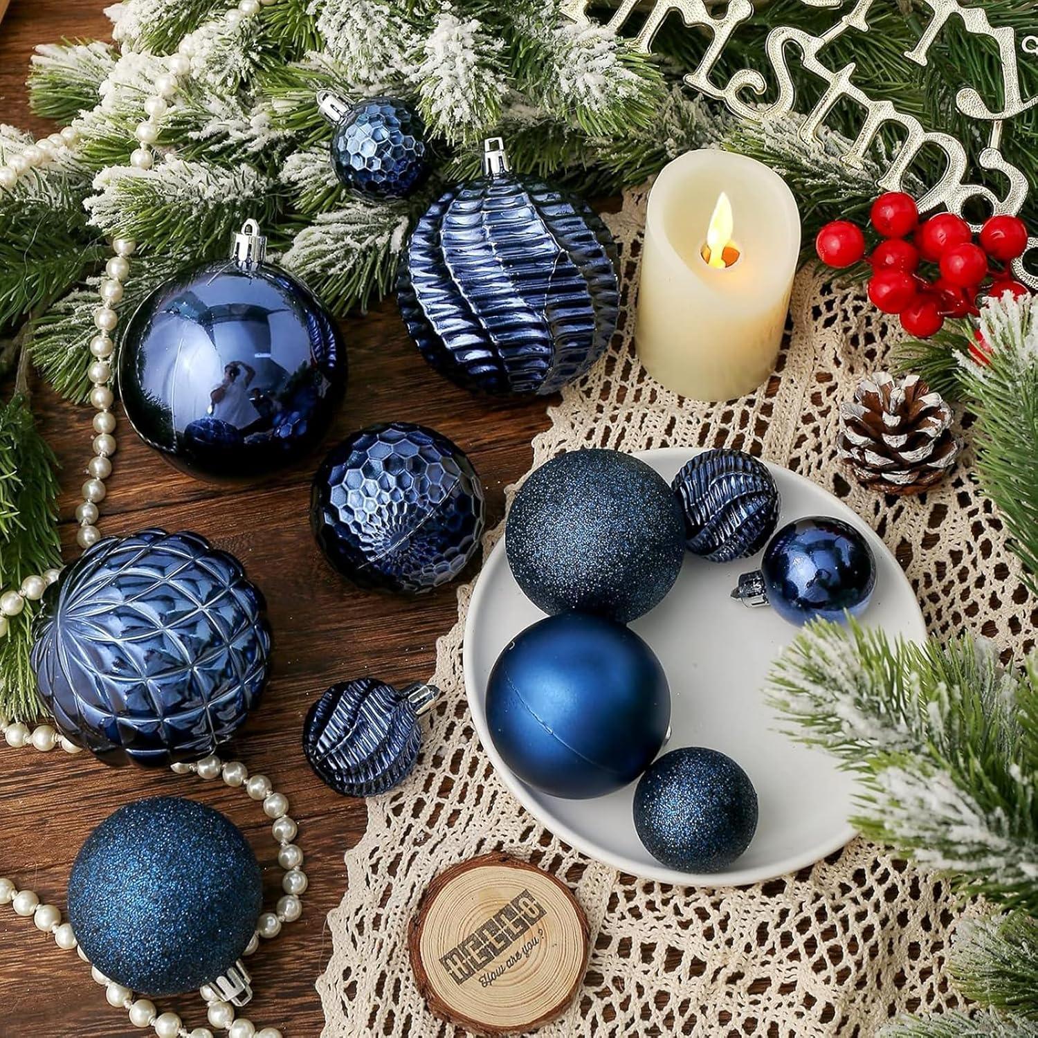 Christmas Balls Ornaments -36pcs Shatterproof Christmas Tree Decorations with Hanging Loop for Xmas Tree Wedding Holiday Party Home Decor,6 Styles in 3 Sizes(Blue)