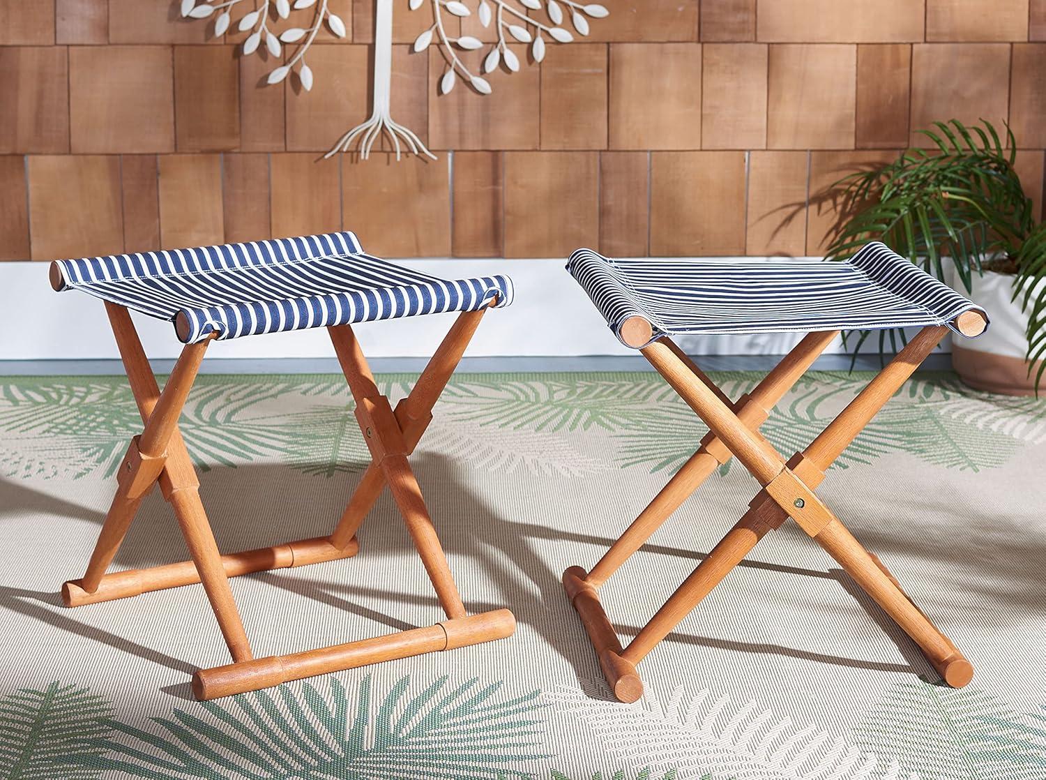Breanne Stool Indoor/Outdoor (Set Of 2) - PAT7053 - Natural/Navy Stripe - Safavieh
