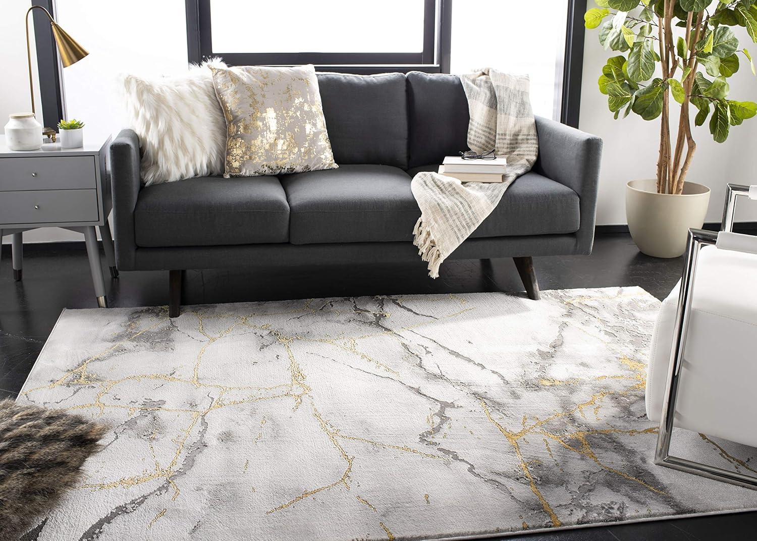 Elysian Gray & Gold 5'3" Square Synthetic Easy-Care Area Rug