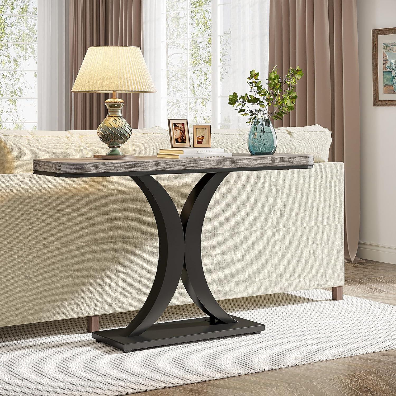 Tribesigns Industrial Console Table, 40 inch Narrow Entryway Foyer Table with Geometric Base, Rustic Hallway Accent Table for Living Room, Entrance