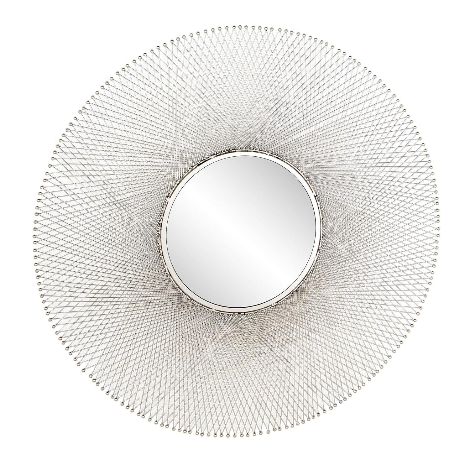 45" x 45" Metal Starburst Wall Mirror Silver - Olivia & May: Iron Frame, Round Shape, No Assembly Required