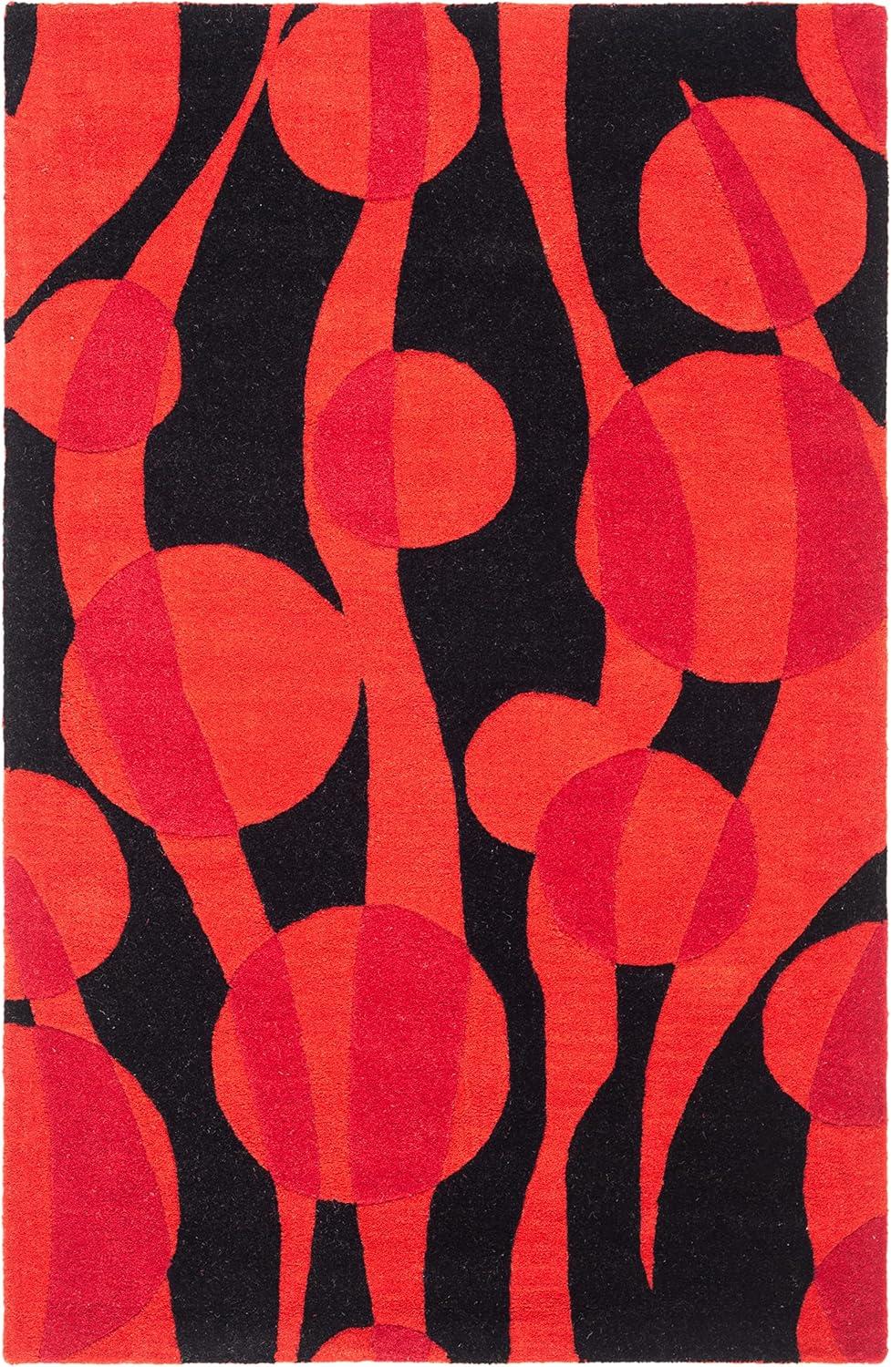 Black and Red Handmade Wool and Viscose Tufted Area Rug, 3'6" x 5'6"