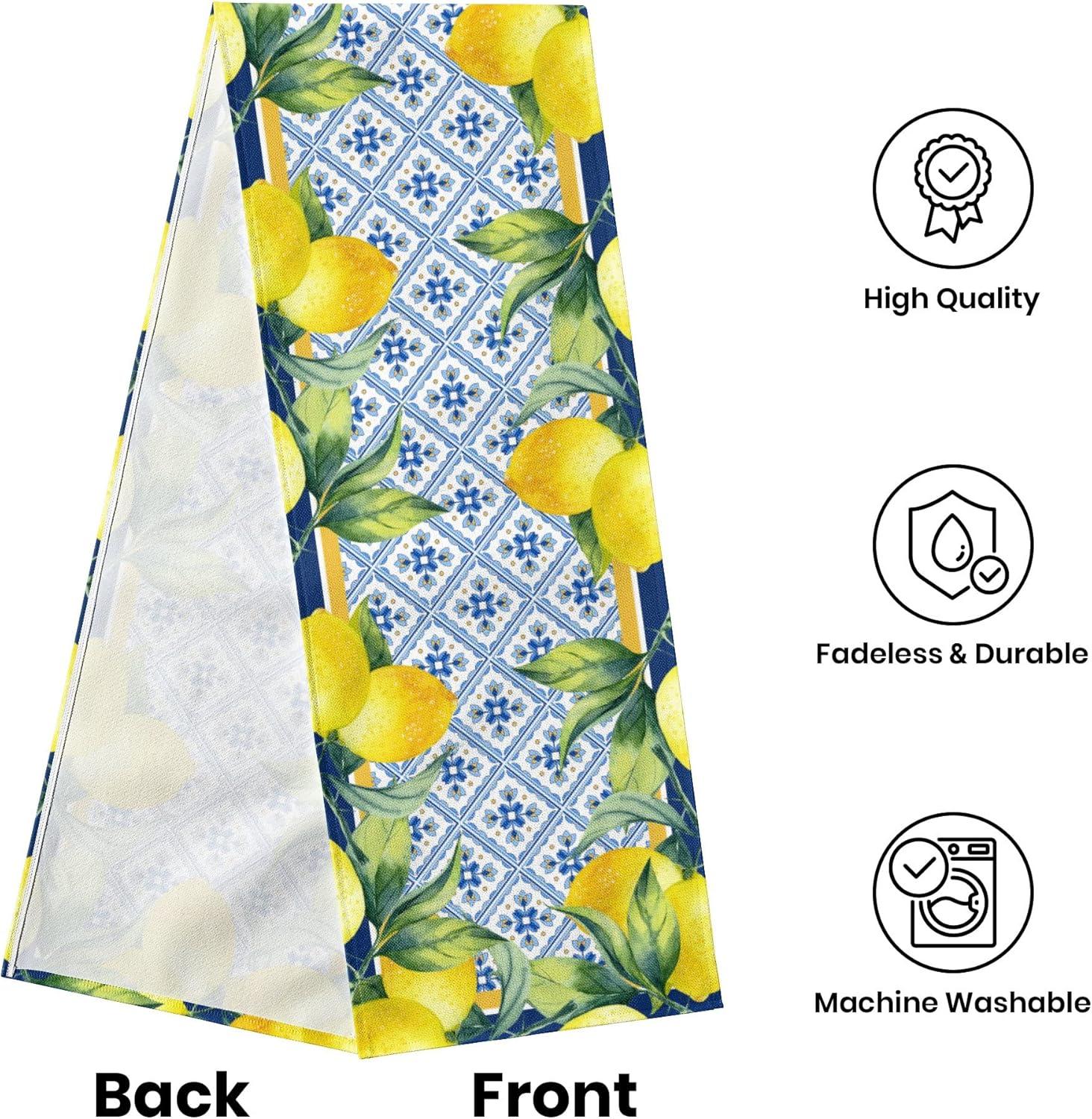 Jbralid Lemon Table Runner Spring Summer Seasonal Yellow Blue Table Runners Farmhouse Kitchen Dining Table Decoration for Indoor Outdoor Home Decor 13x72 Inch