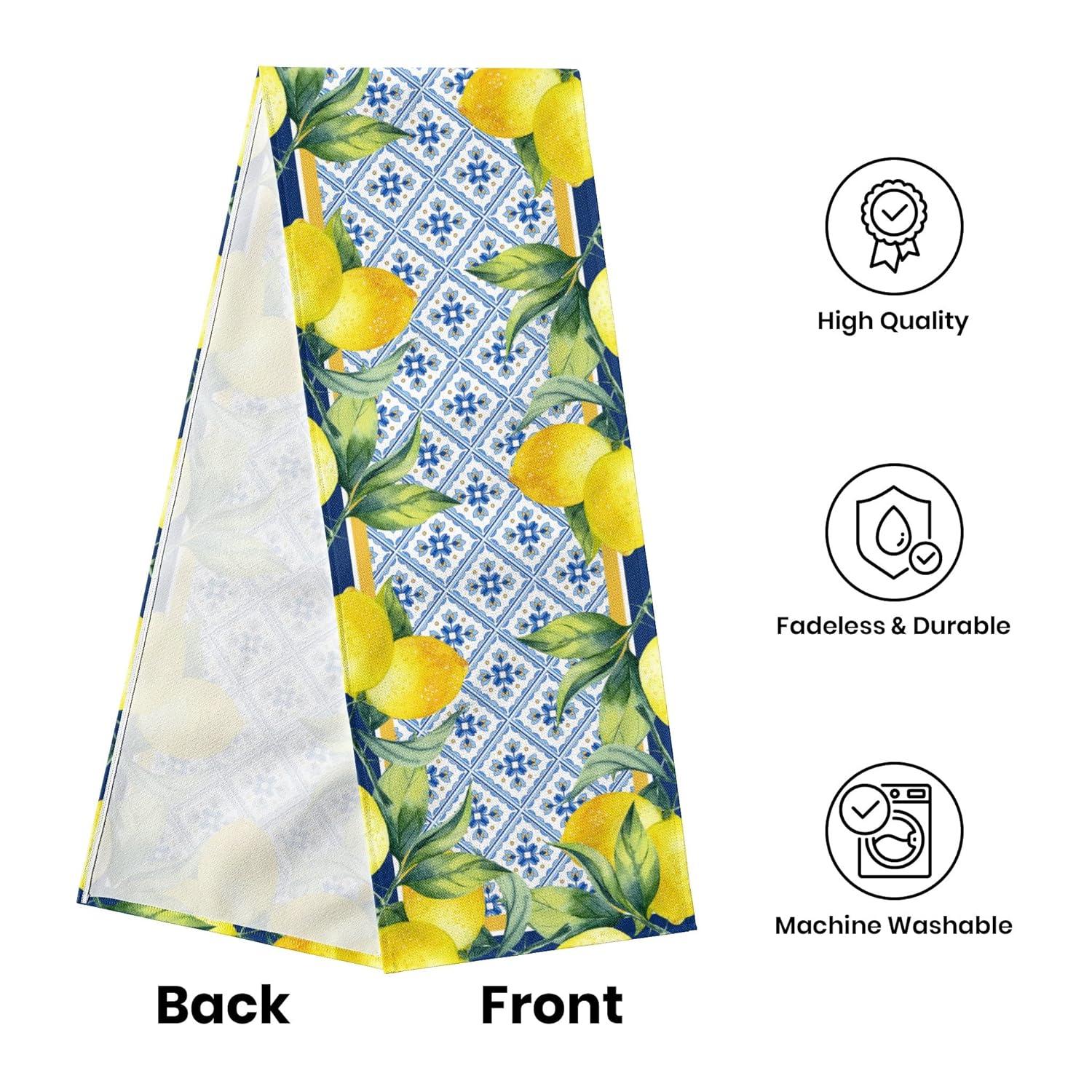 Lemon Burlap Table Runner Seasonal Spring Fall Kitchen Dining Linen Table Decoration for Indoor Outdoor Home Party Dinner 13x72 Inch