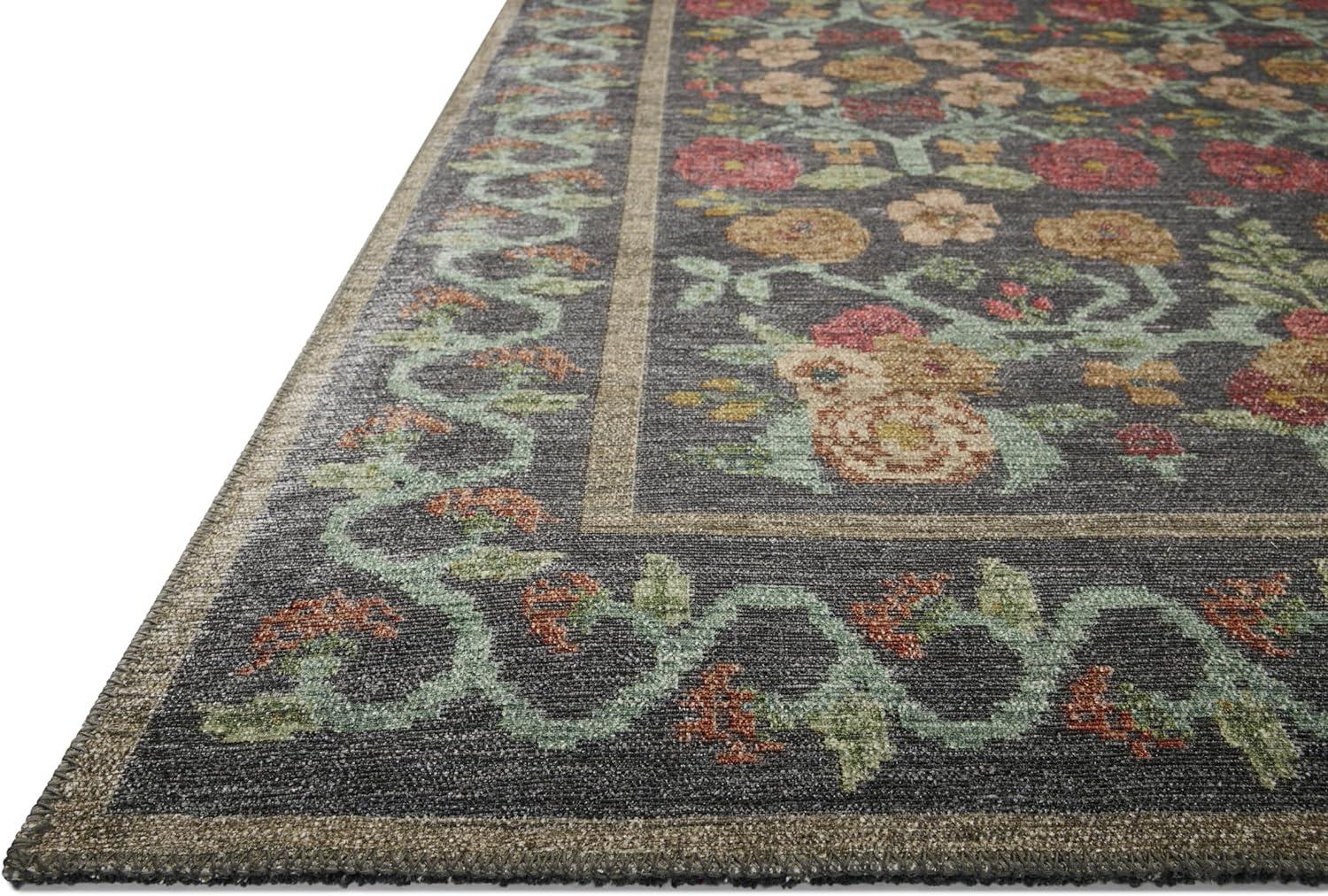 Rosa Black Floral Synthetic Runner Rug 2'-6" x 7'-6"