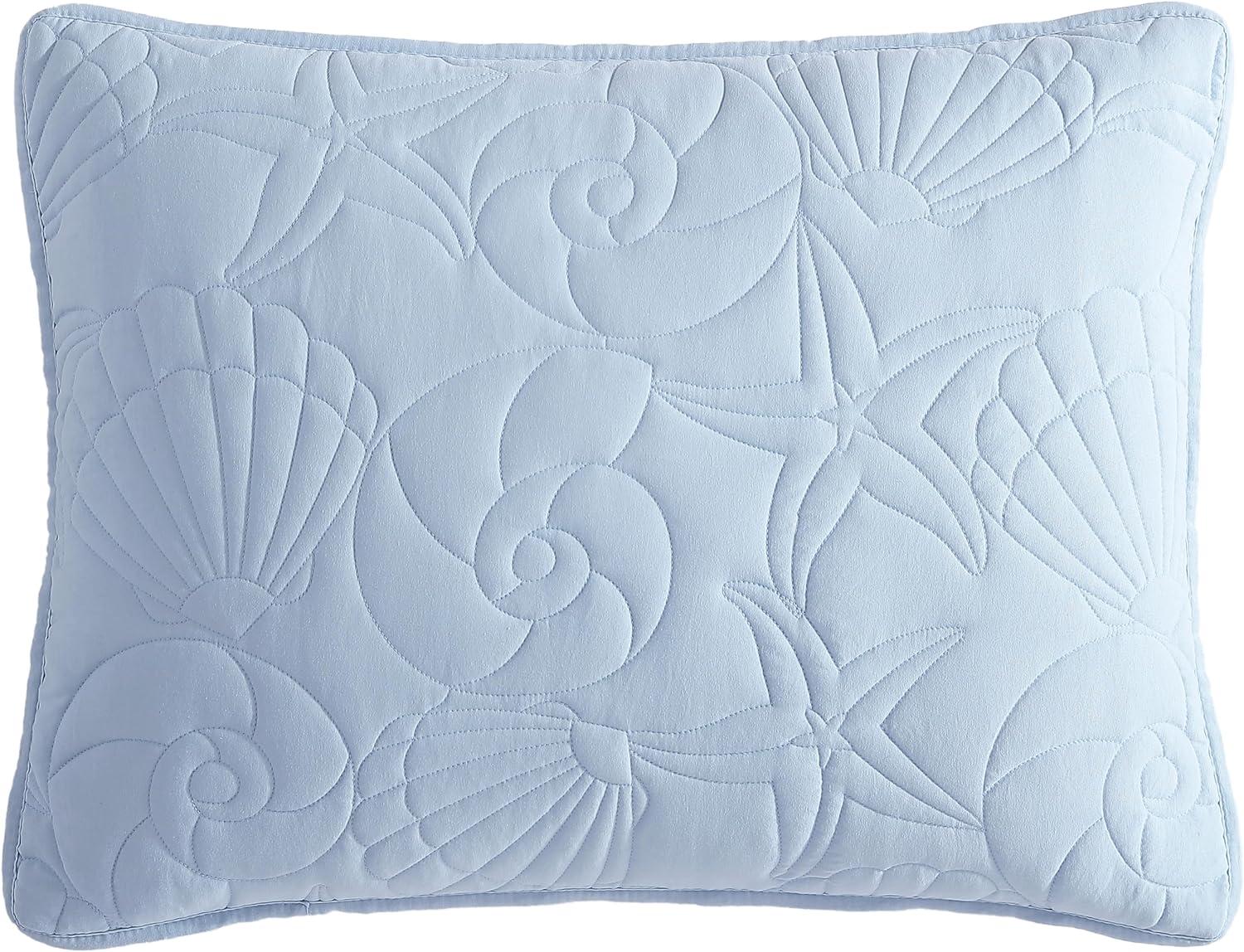 Blue Coastal Shell Pattern King Microfiber Quilt Set