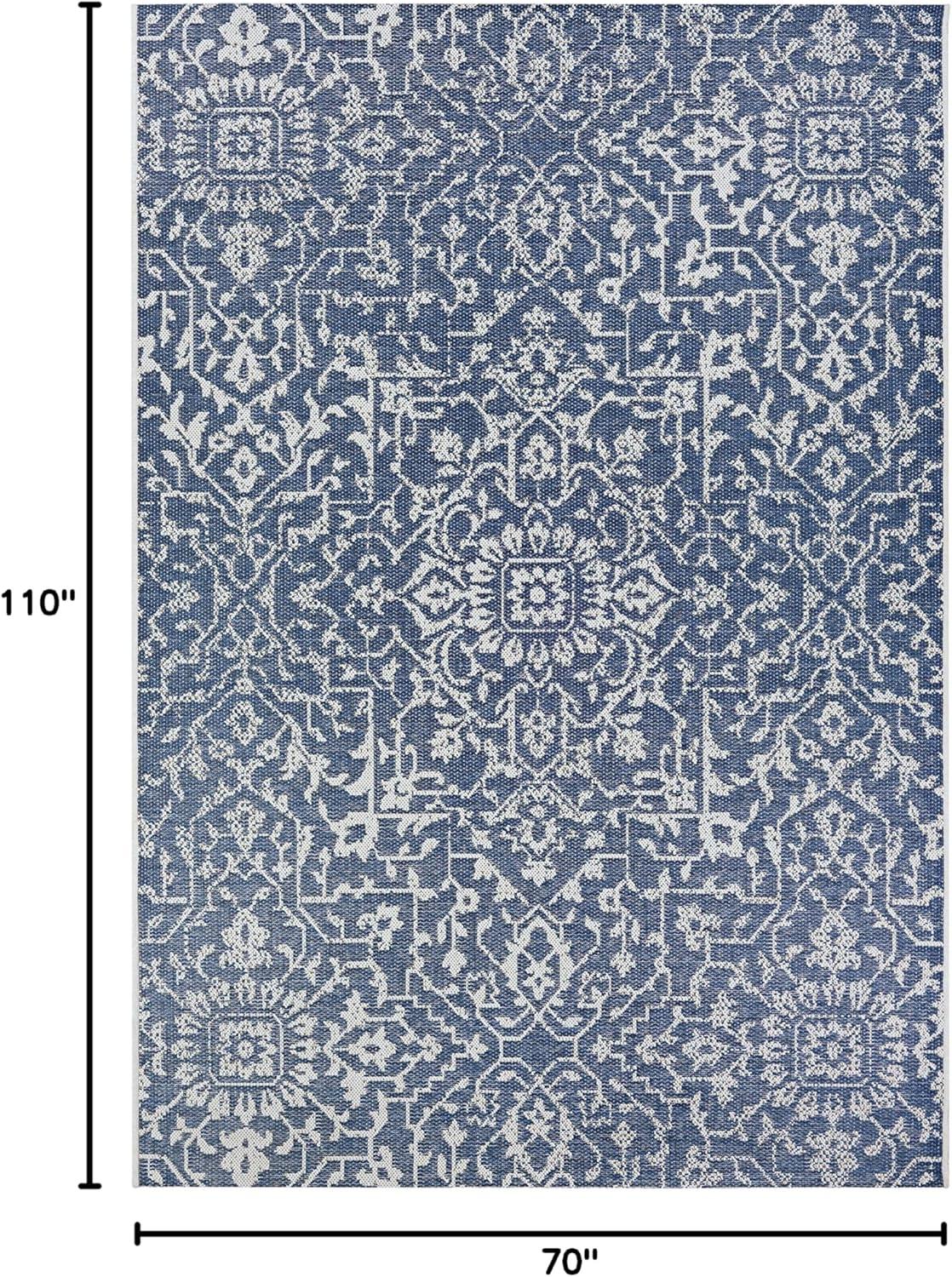 Couristan Monte Carlo Palmette Indoor/Outdoor Area Rug, 5'10" x 9'2", Navy-Ivory