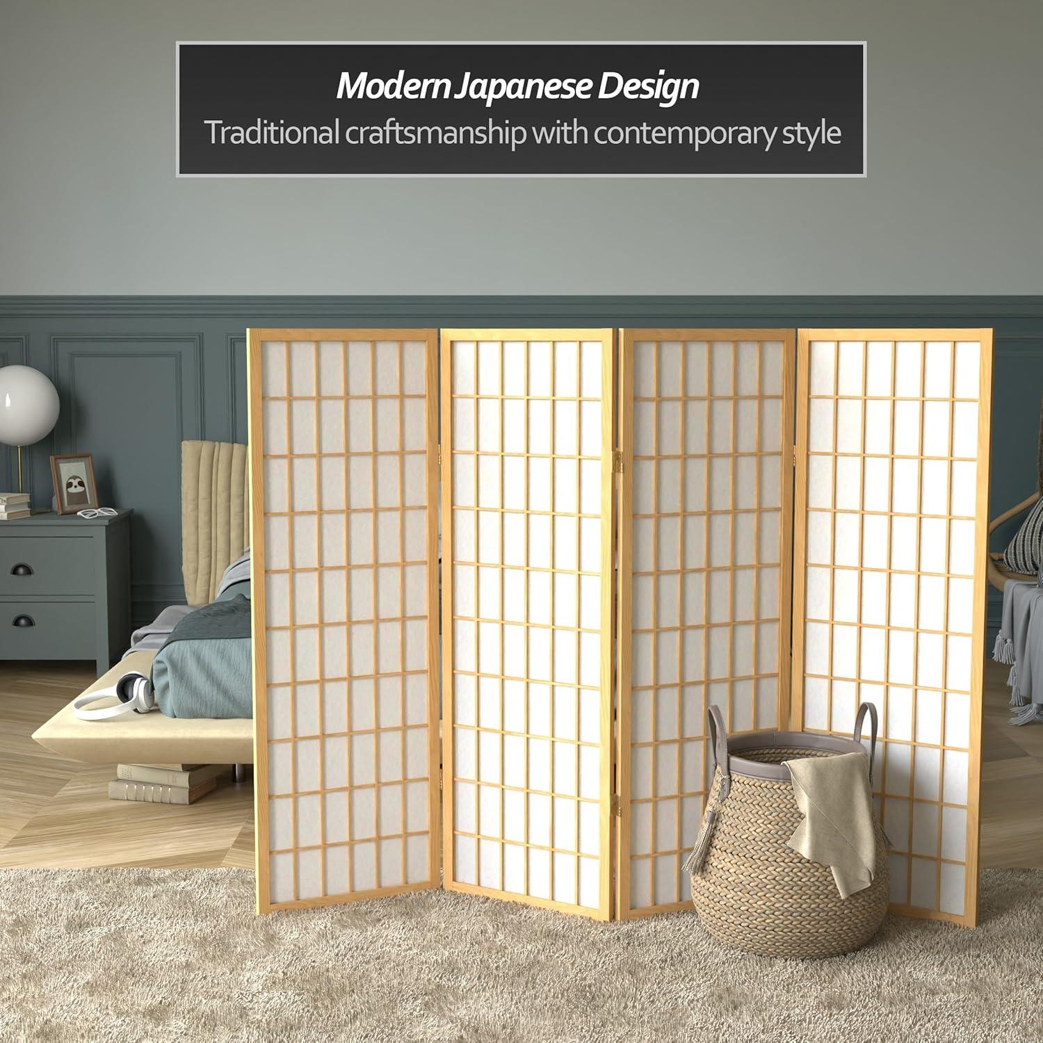 4 ft. Tall Window Pane Shoji Screen - Natural (4 Panels)