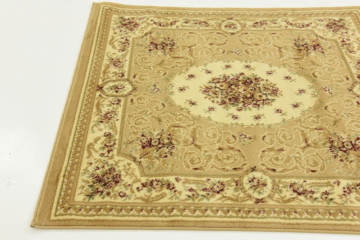 Unique Loom Versailles Collection Area Rug - Phillipe (4' 1" Square Tan/Cream)