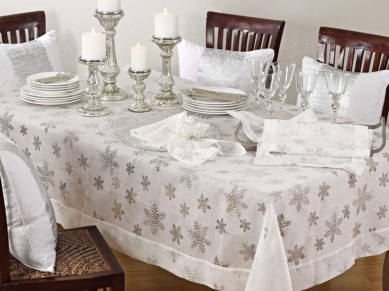 Saro Evening Snowflake Collection Polyester Embroidered Square Napkin (Set of 4)