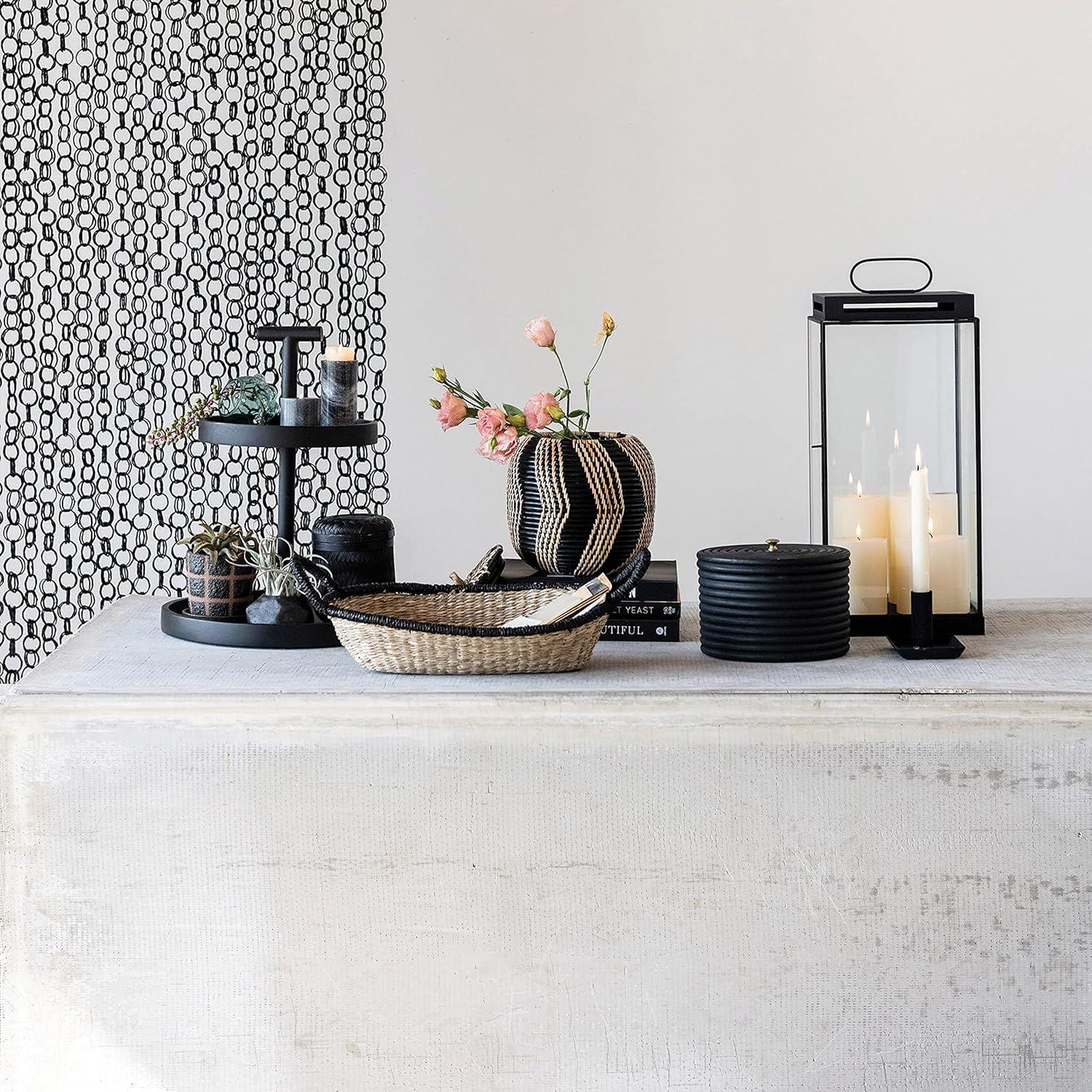 Bloomingville Decorative Handwoven Rattan Storage Basket Storage with Lid, Natural and Black