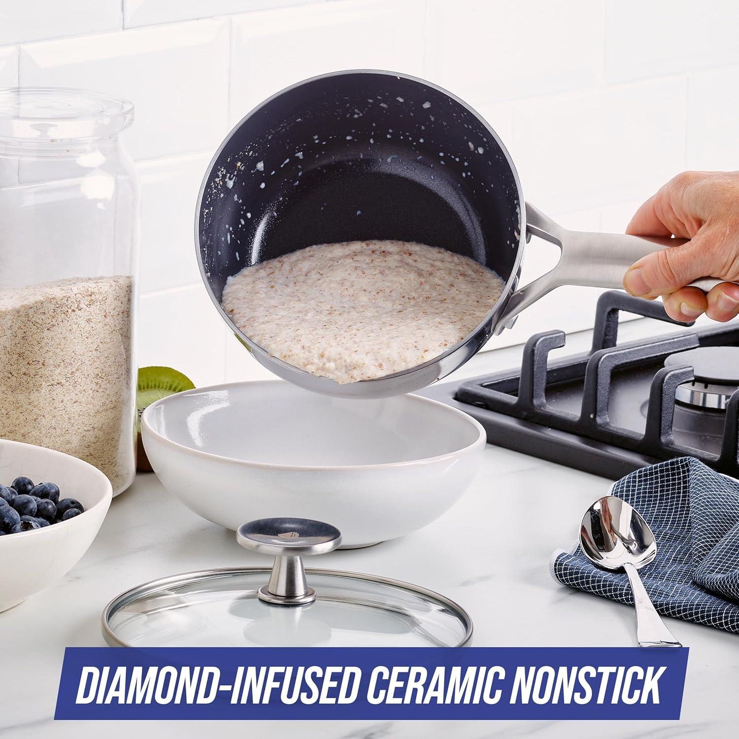 Blue Diamond Blue Diamond Cookware Tri-Ply Stainless Steel Ceramic Nonstick, 2.5QT Chef Saute Pan With Lid, PFAS-Free, Multi Clad, Induction, Dishwasher Safe, Oven Safe, Silver