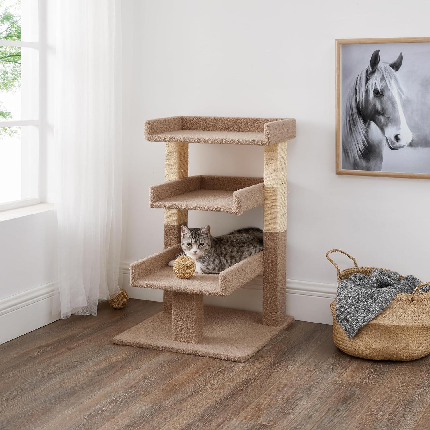 Nala 3-Tier Cat Tree Tower for Indoor Cats – Large Cat Tower & Cat Condo for Large Cats | Cat Tree House & Cat Castle for Multi-Cat Homes - Beige