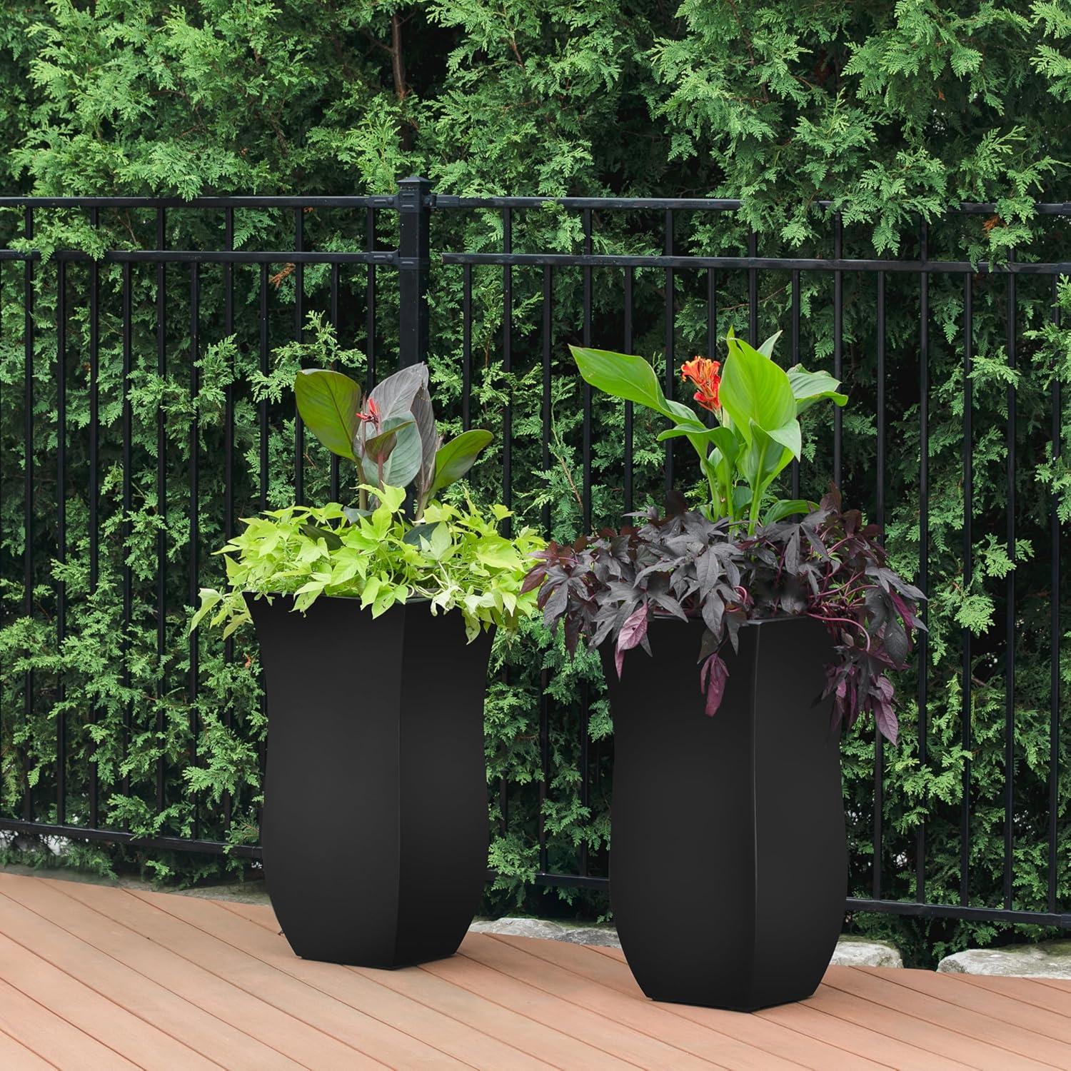 Valencia Black Tall Polyethylene Outdoor Planter Set