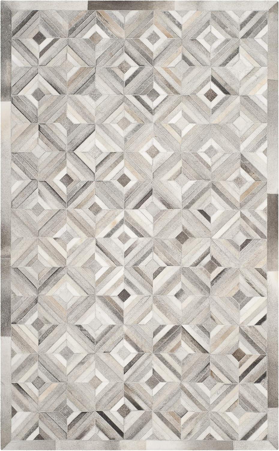 Geometric Gray Cowhide 5' x 8' Handmade Area Rug