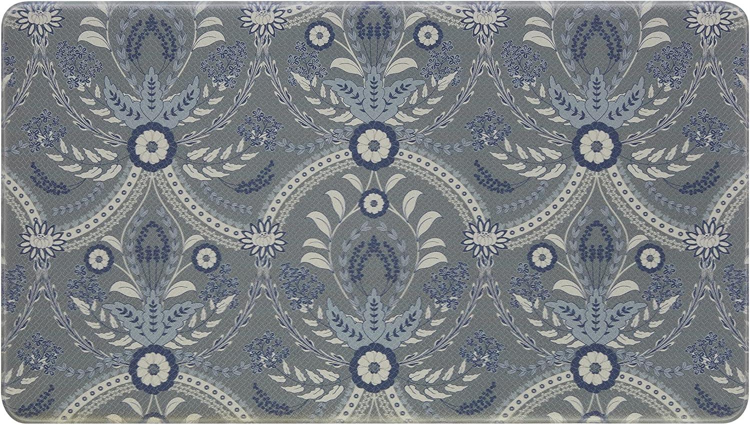 Blue Damask PVC Anti-Fatigue Kitchen Mat 17.5" x 32"