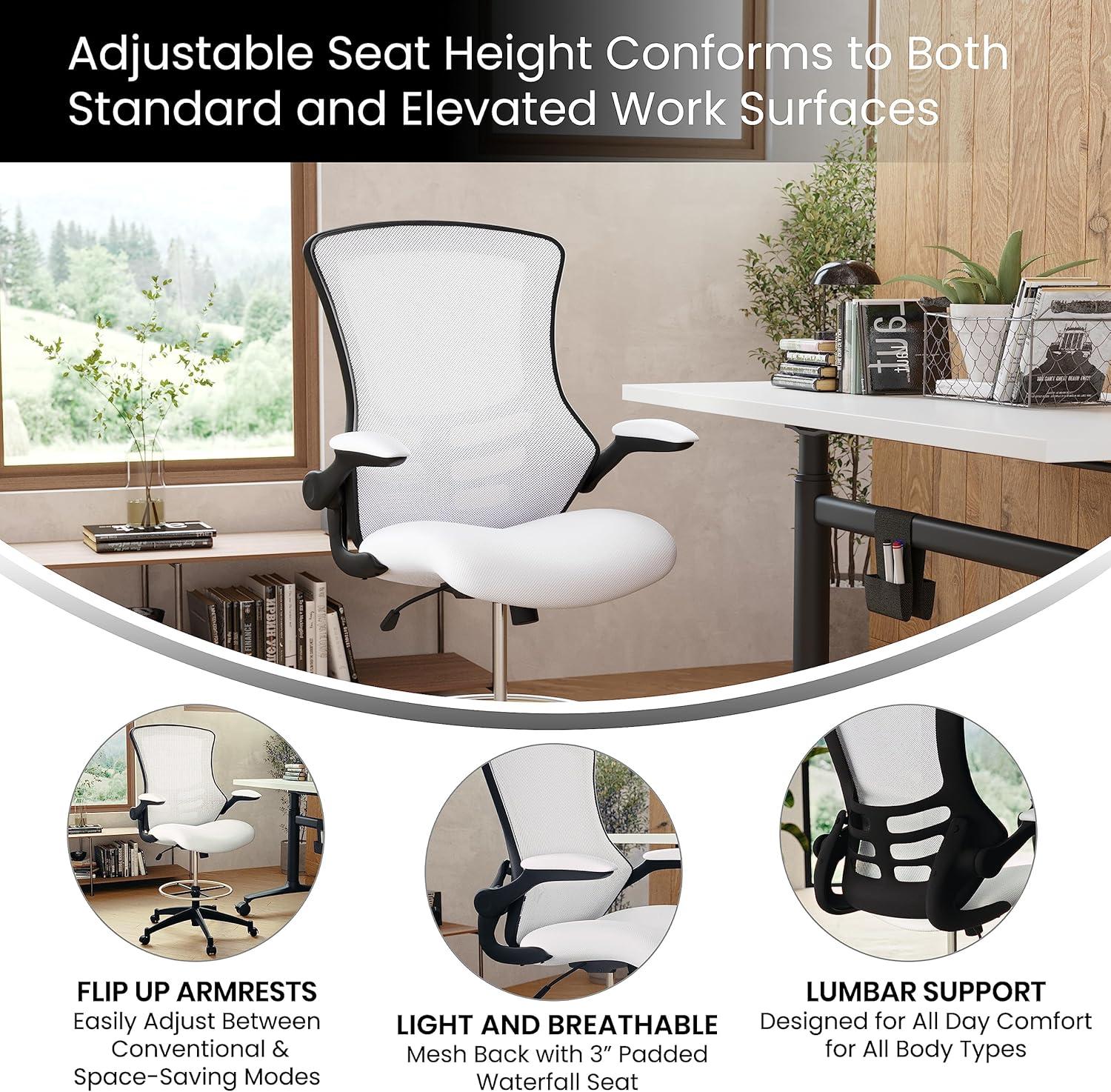 Flash Furniture Mid-Back Mesh Ergonomic Drafting Chair with Adjustable Foot Ring and Flip-Up Arms