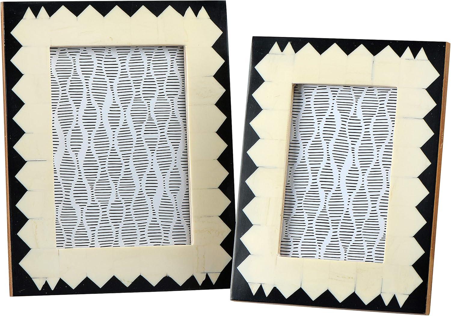 Ivory and Black Geometric Wood Picture Frames Set of 2