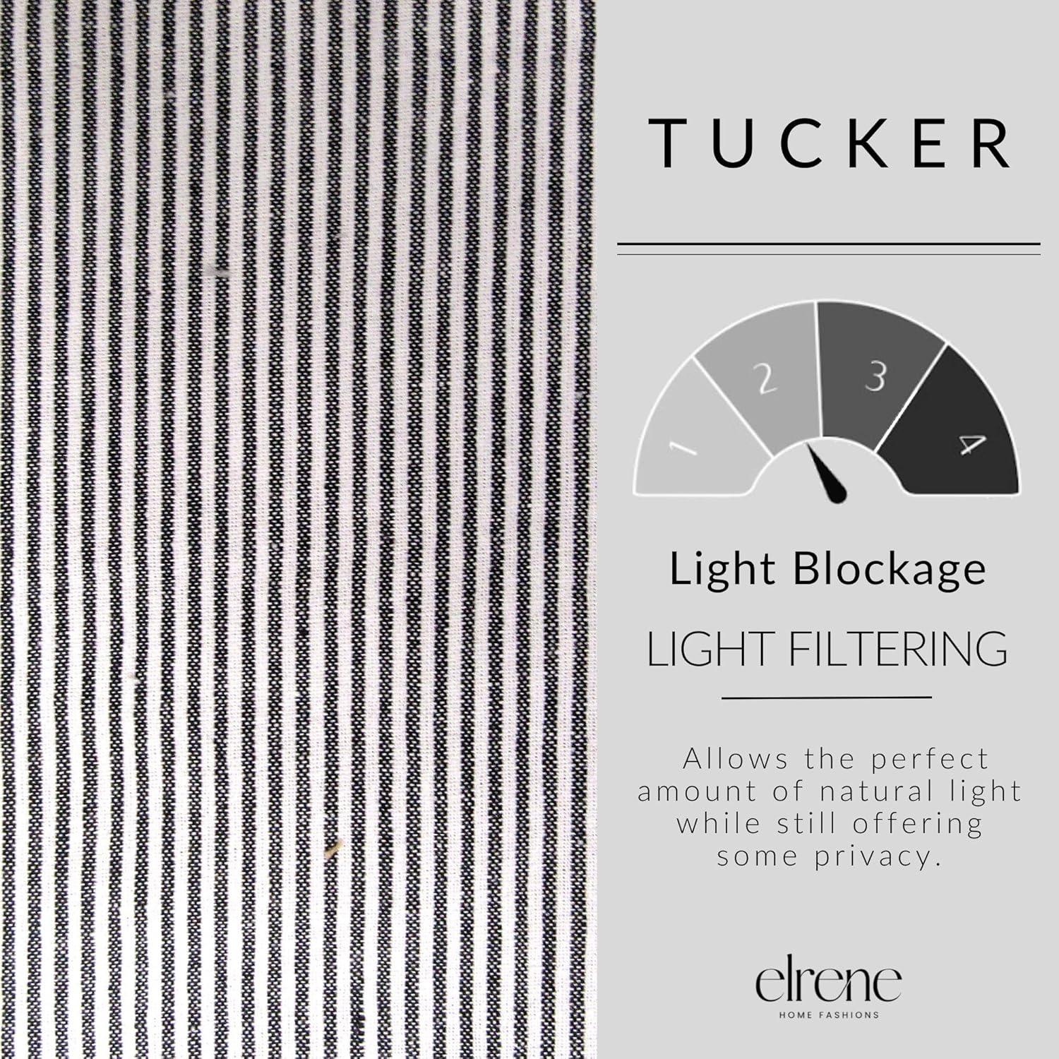 Elrene Tucker Ticking Stripe Kitchen Curtain Tier Set Black 30"w x 24"l