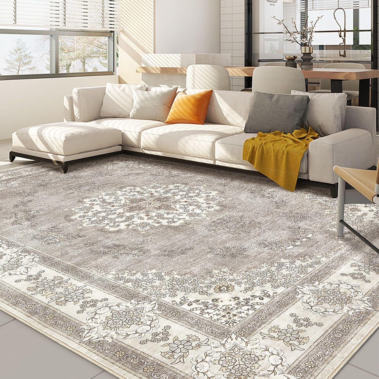 Nakagishi 2X3 Rug Washable Area Rug: Small Soft Boho Farmhouse Neutral Moroccan Non Slip Indoor Low Pile Accent Floor Throw Carpet for Bedroom Bathroom Entryway Kitchen Hallway Closet Home- Brown