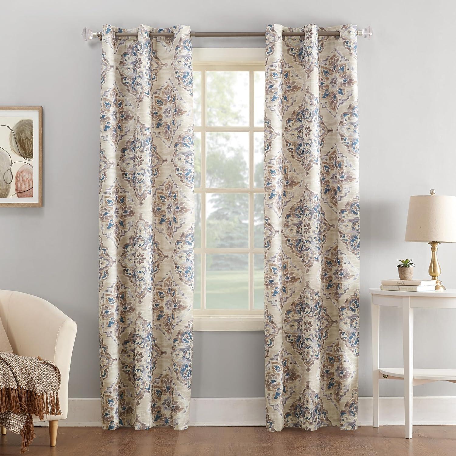 84"x40" Regina Watercolor Floral Thermal Insulated Grommet Curtain Panel Linen - Sun Zero: Room Darkening, Polyester