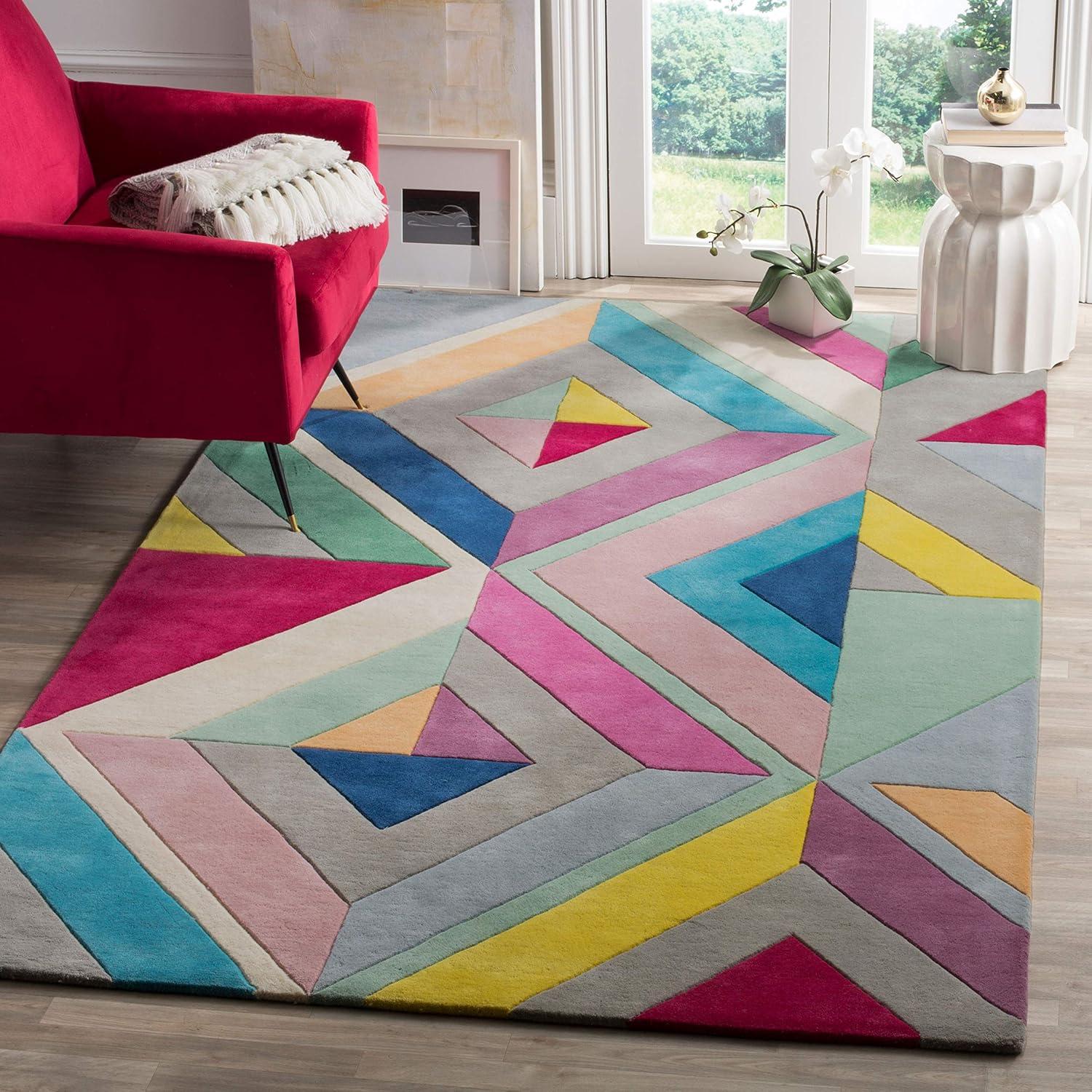 Art Deco Geometric Hand Tufted Wool Rug in Gray - 4' x 6'