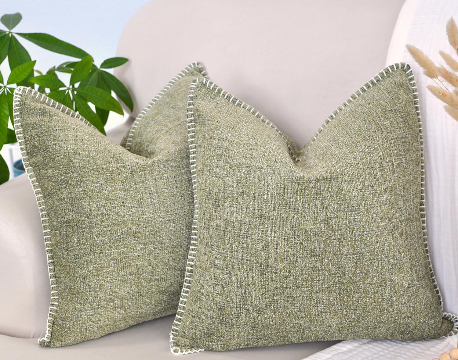 Oveesha Soft Chenille Throw Pillow Covers With Stitched Edge (Set of 2)