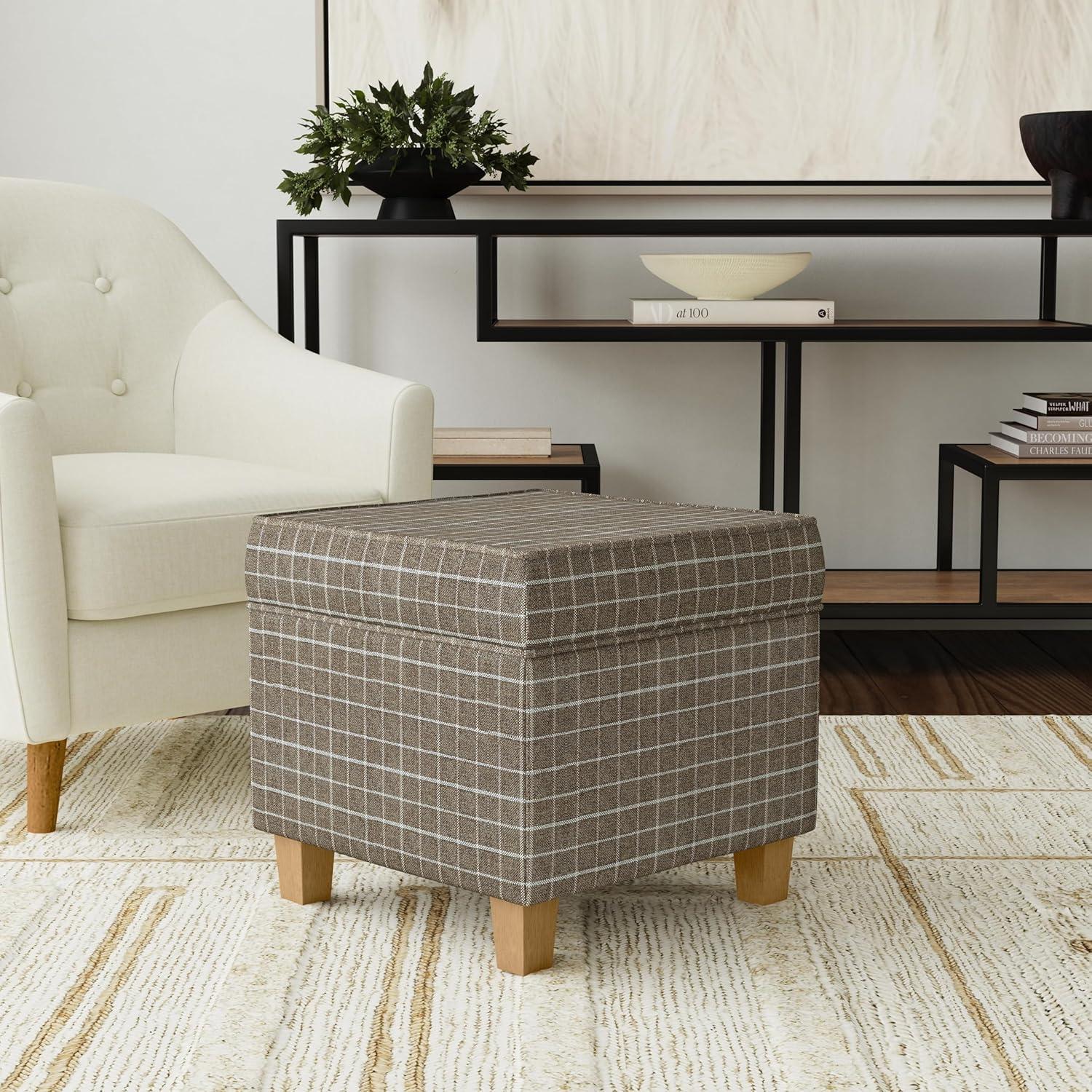 Cole Classics Square Storage Ottoman with Lift Off Top Light Brown Window Pane - HomePop