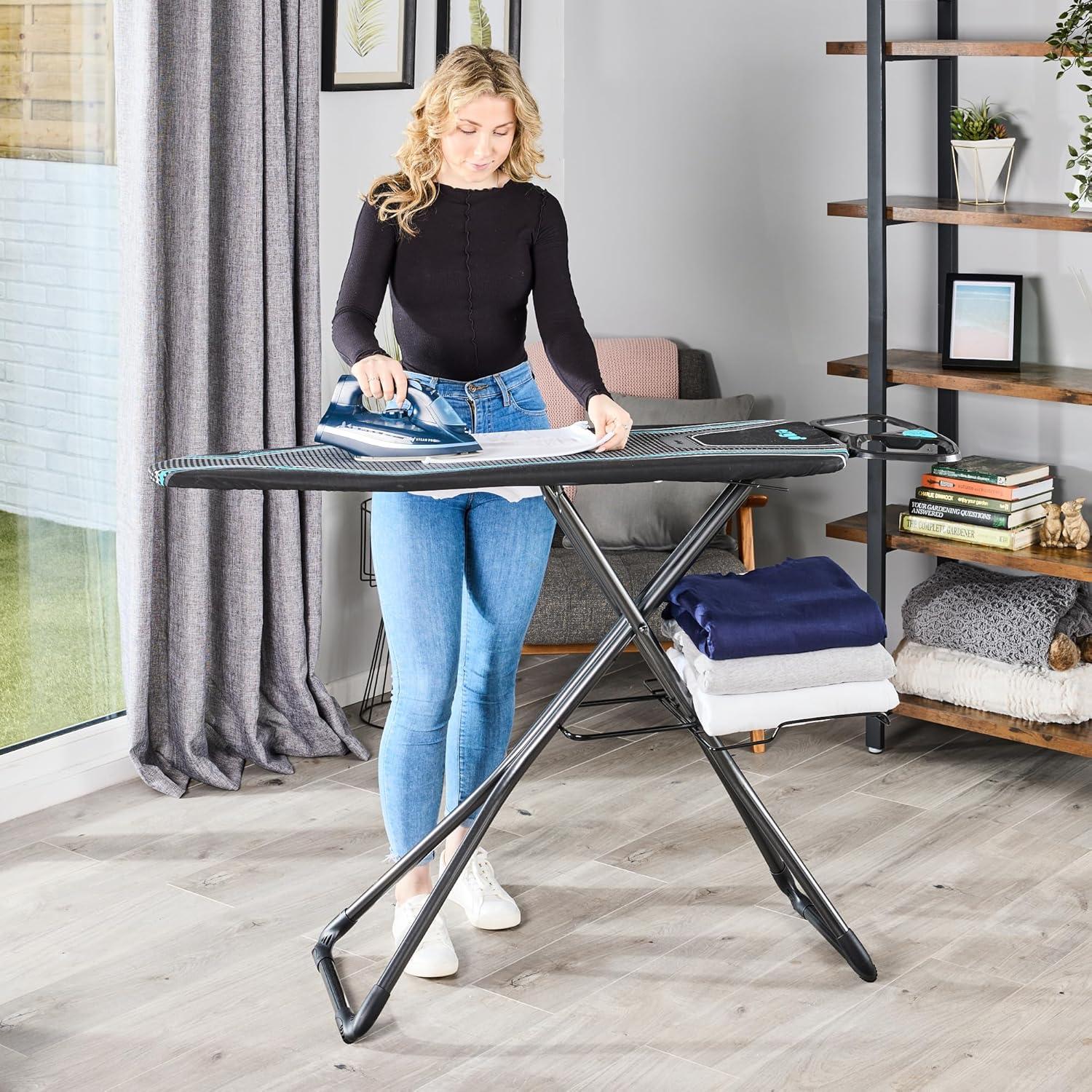 Gunmetal and Blue Freestanding Full Size Ironing Board with Heat Reflective Cover